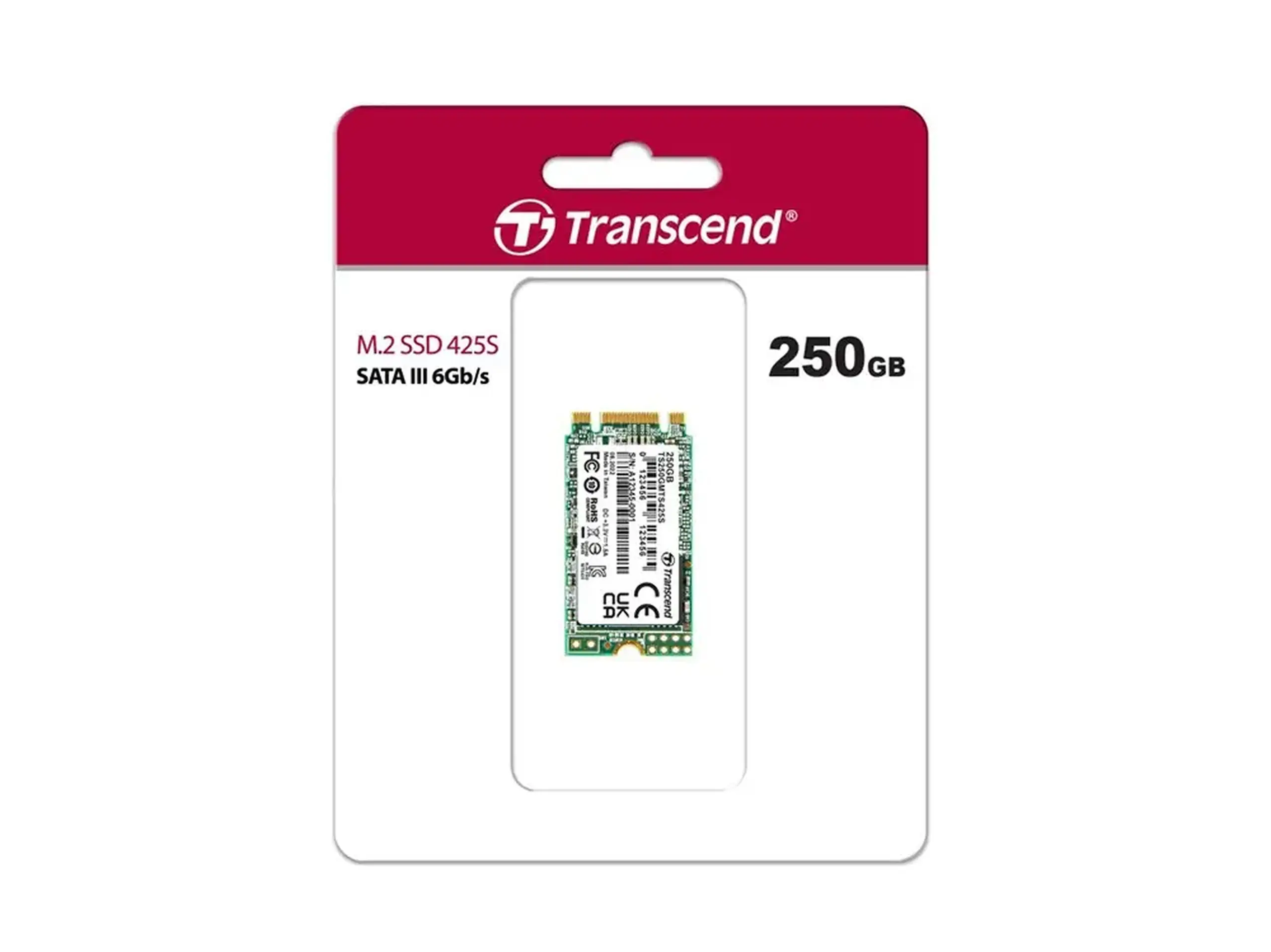 .M.2 SATA SSD 250GB Transcend „TS250GMTS425S” [42mm, R/W:500/330MB/s, 40K/75K IOPS, 90 TBW, 3D TLC]