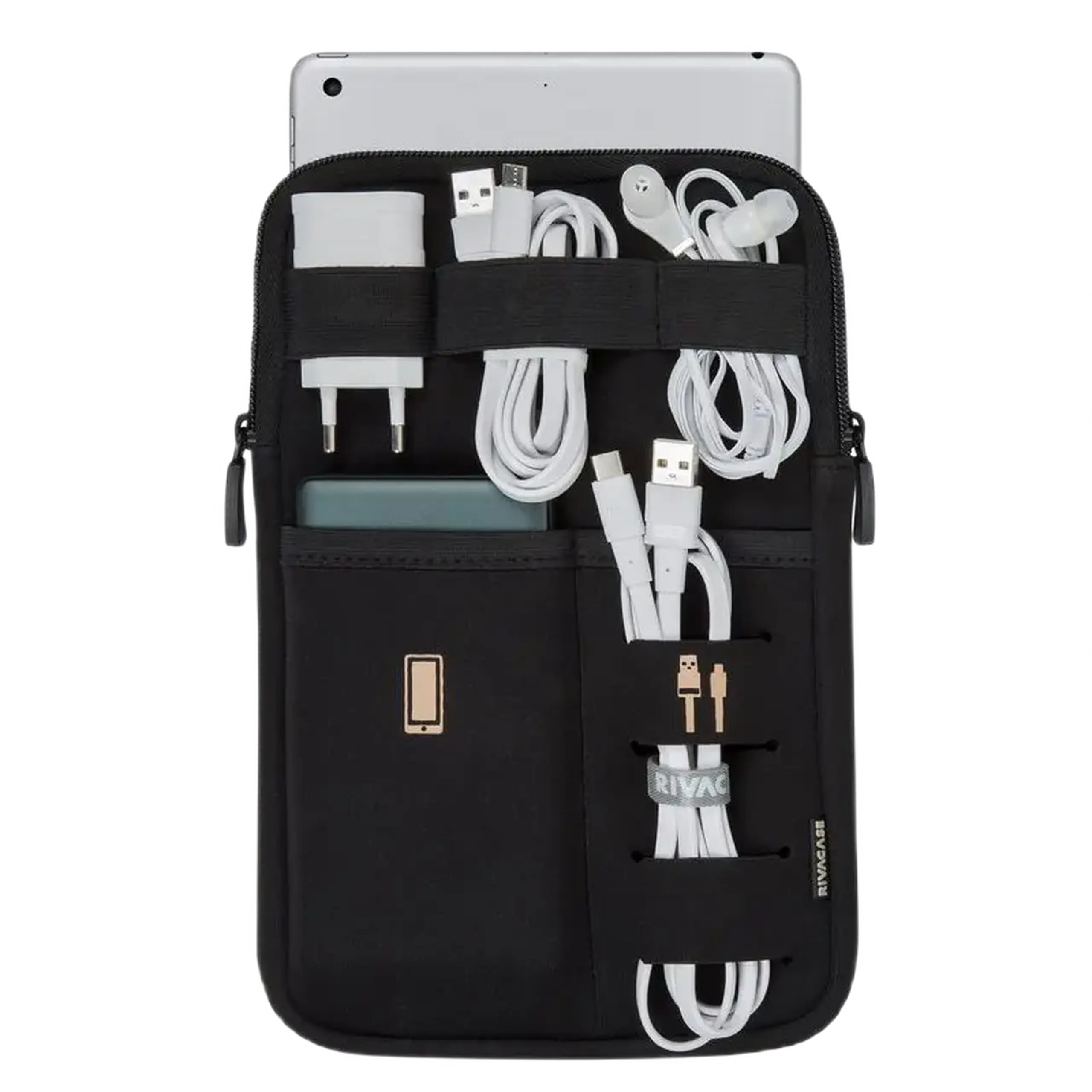 Organizator pentru calatorie RivaCase Antishock, 8", Poliester, Negru
