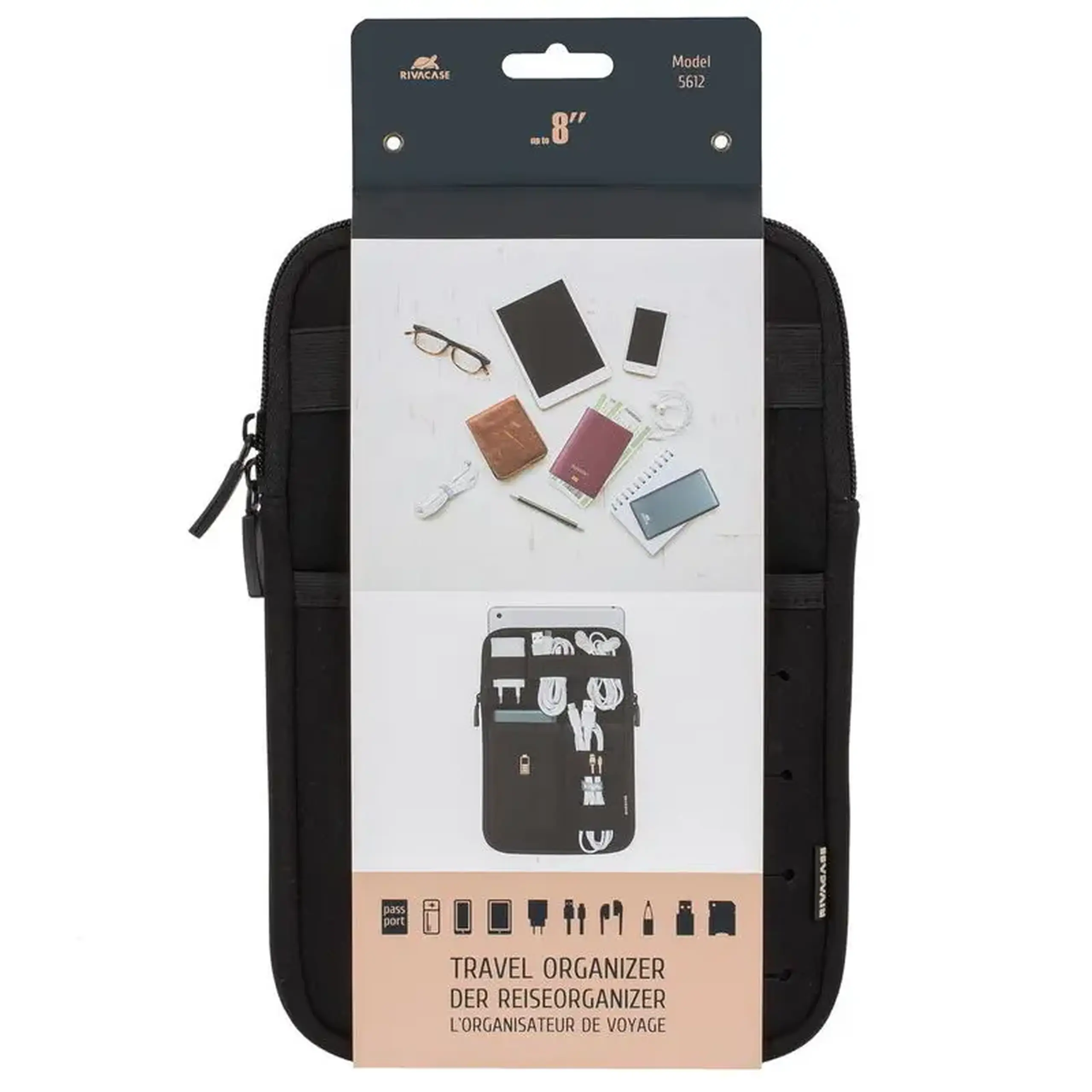 Organizator pentru calatorie RivaCase Antishock, 8", Poliester, Negru