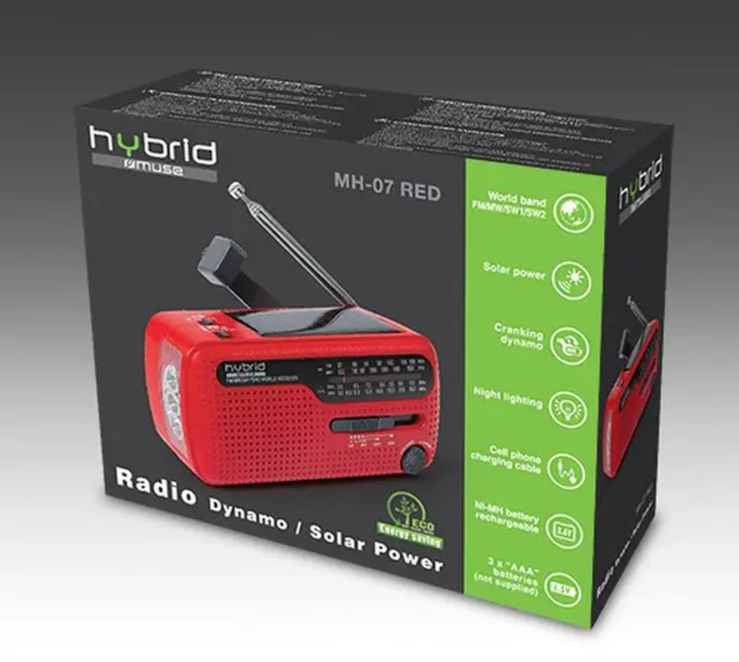 MUSE MH - 07 RED, Tuner FM, Ceasuri, Dinamo de pornire, Energie solară, RED