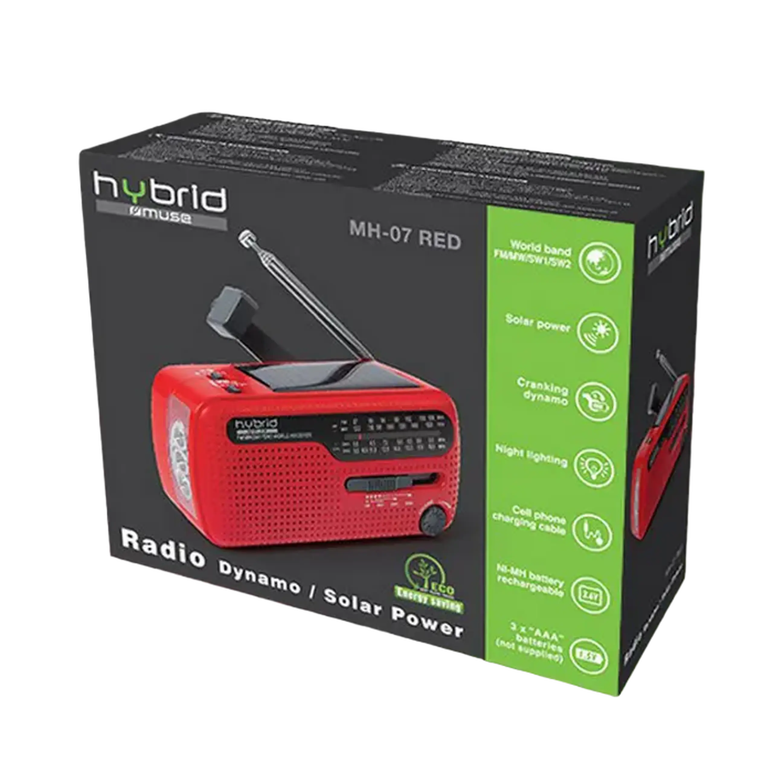 MUSE MH - 07 RED, Tuner FM, Ceasuri, Dinamo de pornire, Energie solară, RED