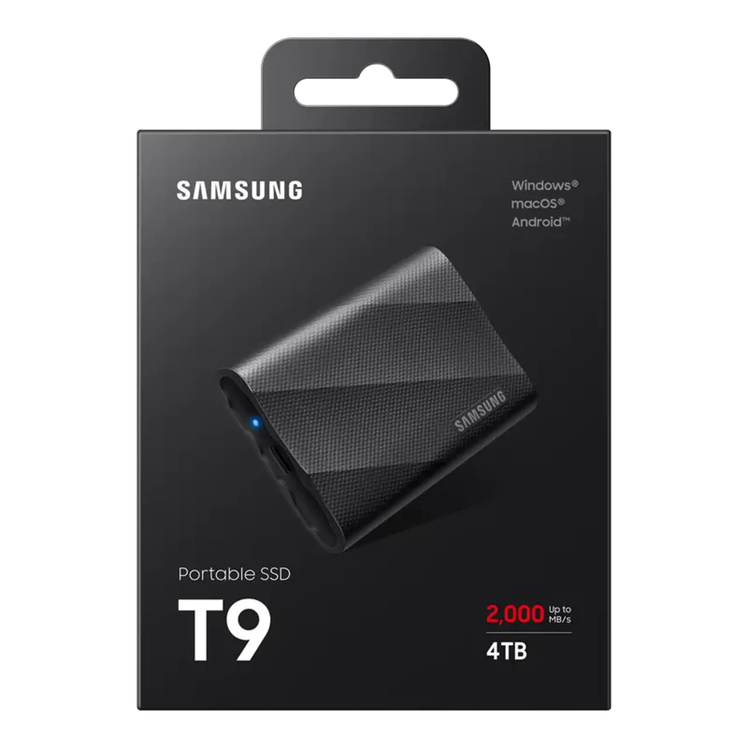 SSD portabil Samsung de 4,0 TB T9 negru, USB - C 3.2 Gen 2x2 (88x59x13mm, 122g, R/W:2000/2000MB/s)