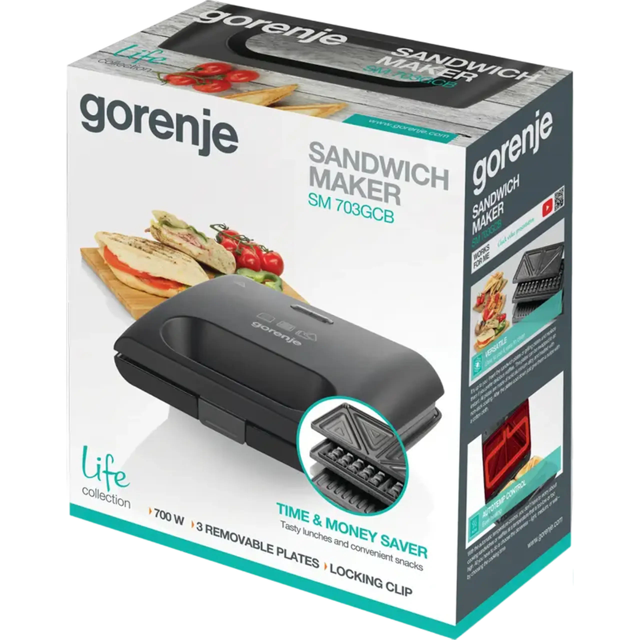 Aparat pentru sandwich multifunctional Gorenje SM703GCB, Negru