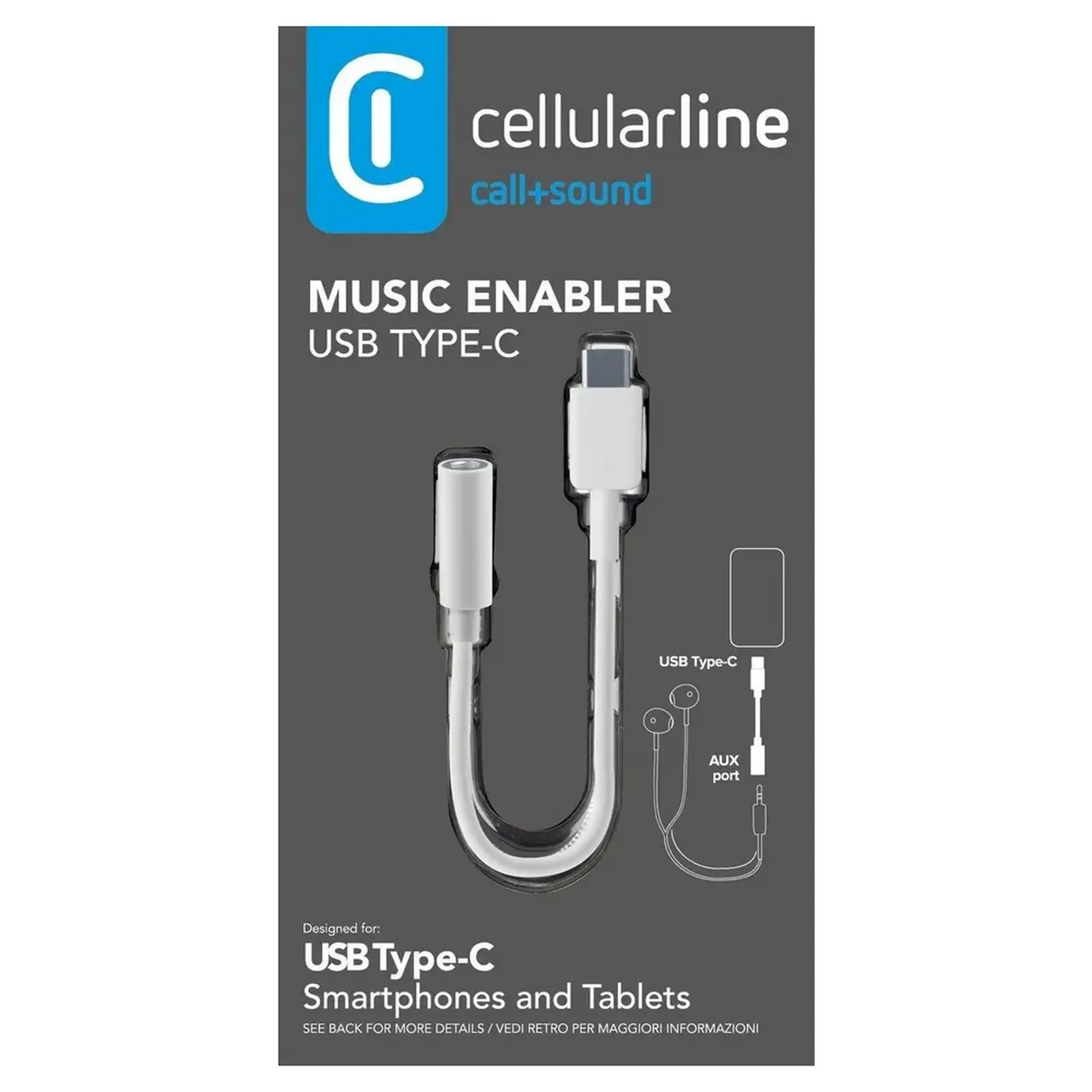 Adaptor USB - C la mufă de 3,5 mm, Cellularline, alb