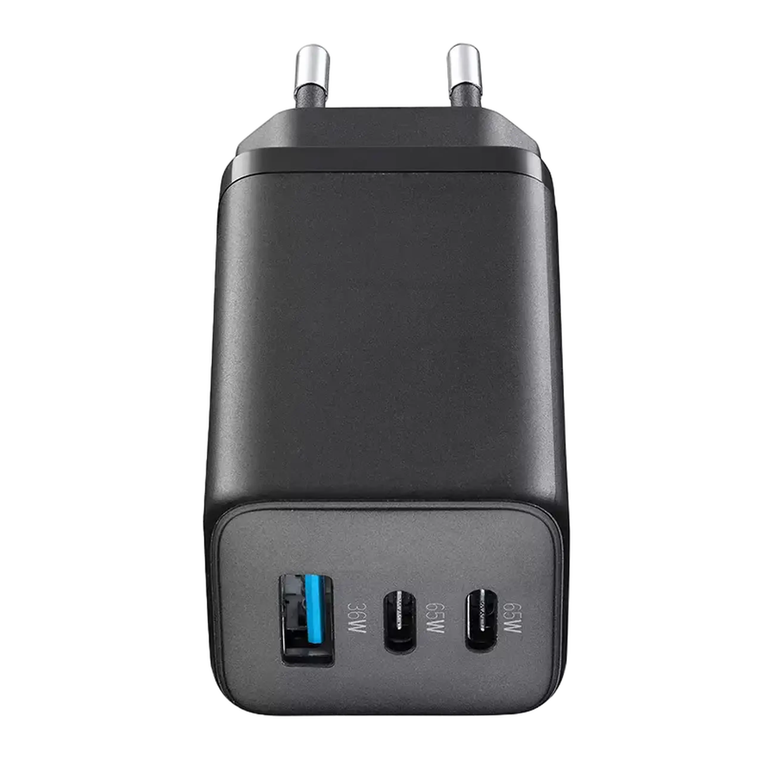 Încărcător Cellularline Wall Charger GAN, 3 Ports, 65W, Negru