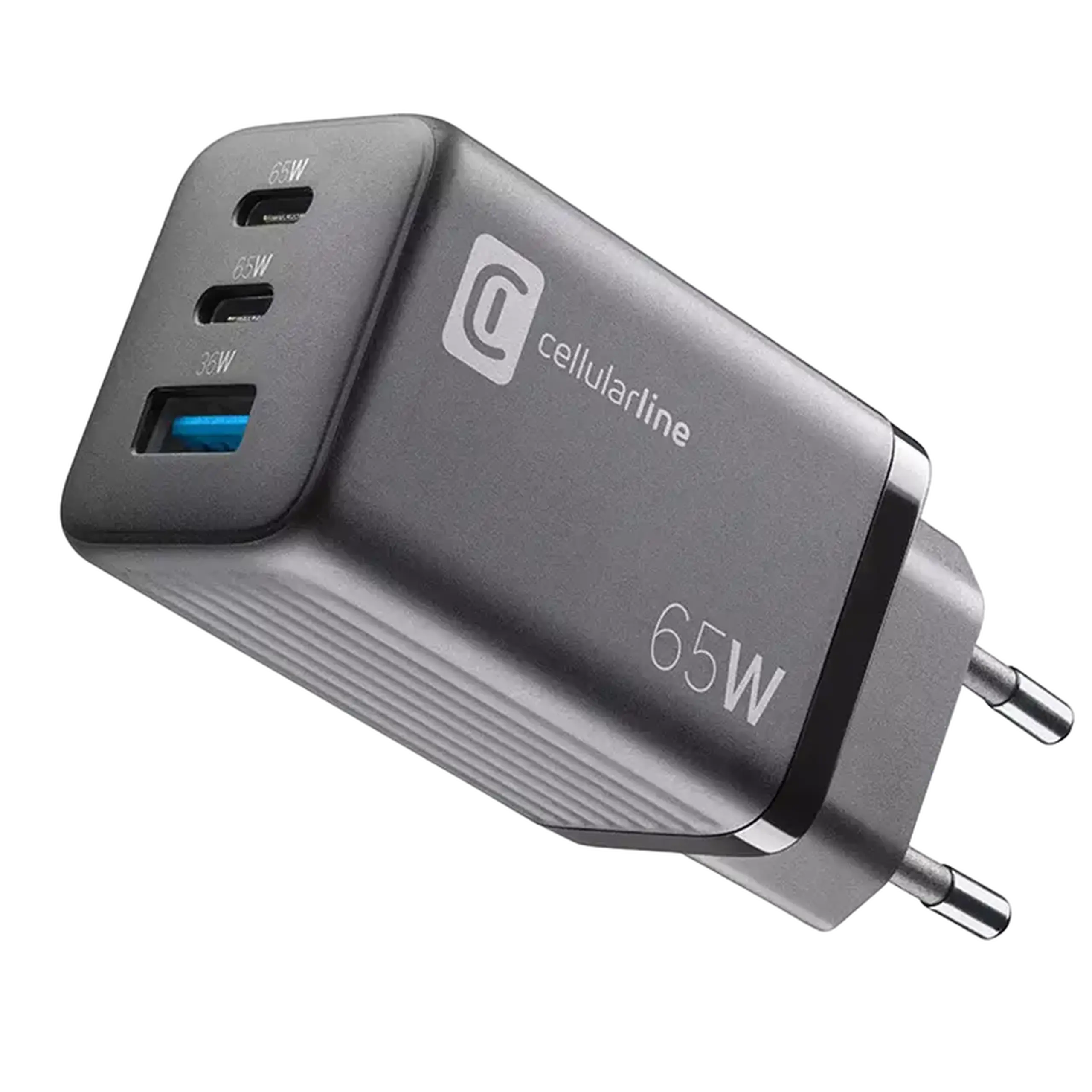 Încărcător Cellularline Wall Charger GAN, 3 Ports, 65W, Negru