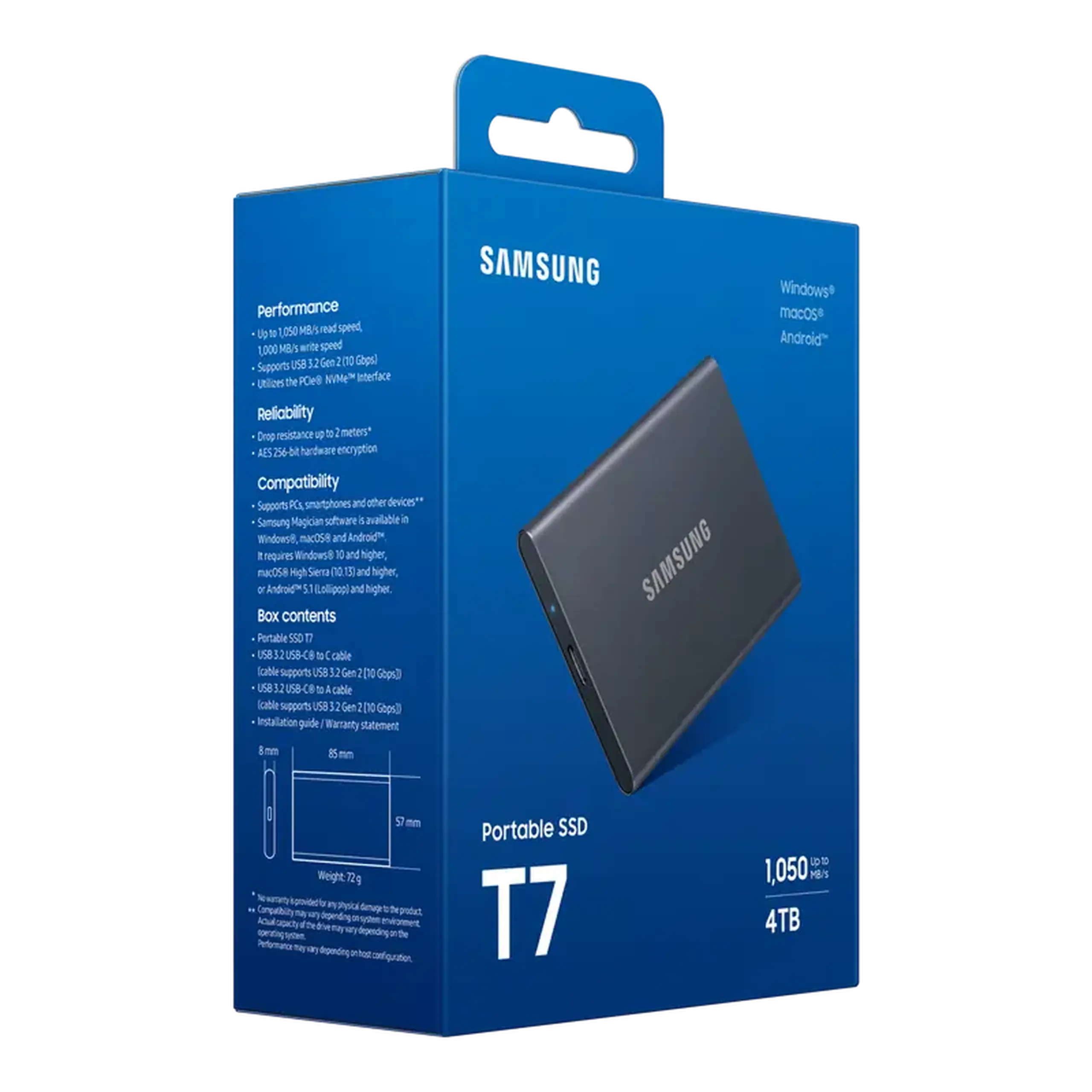 SSD portabil extern Samsung T7, 4 TB, Titan Gray (MU-PC4T0T/WW)
