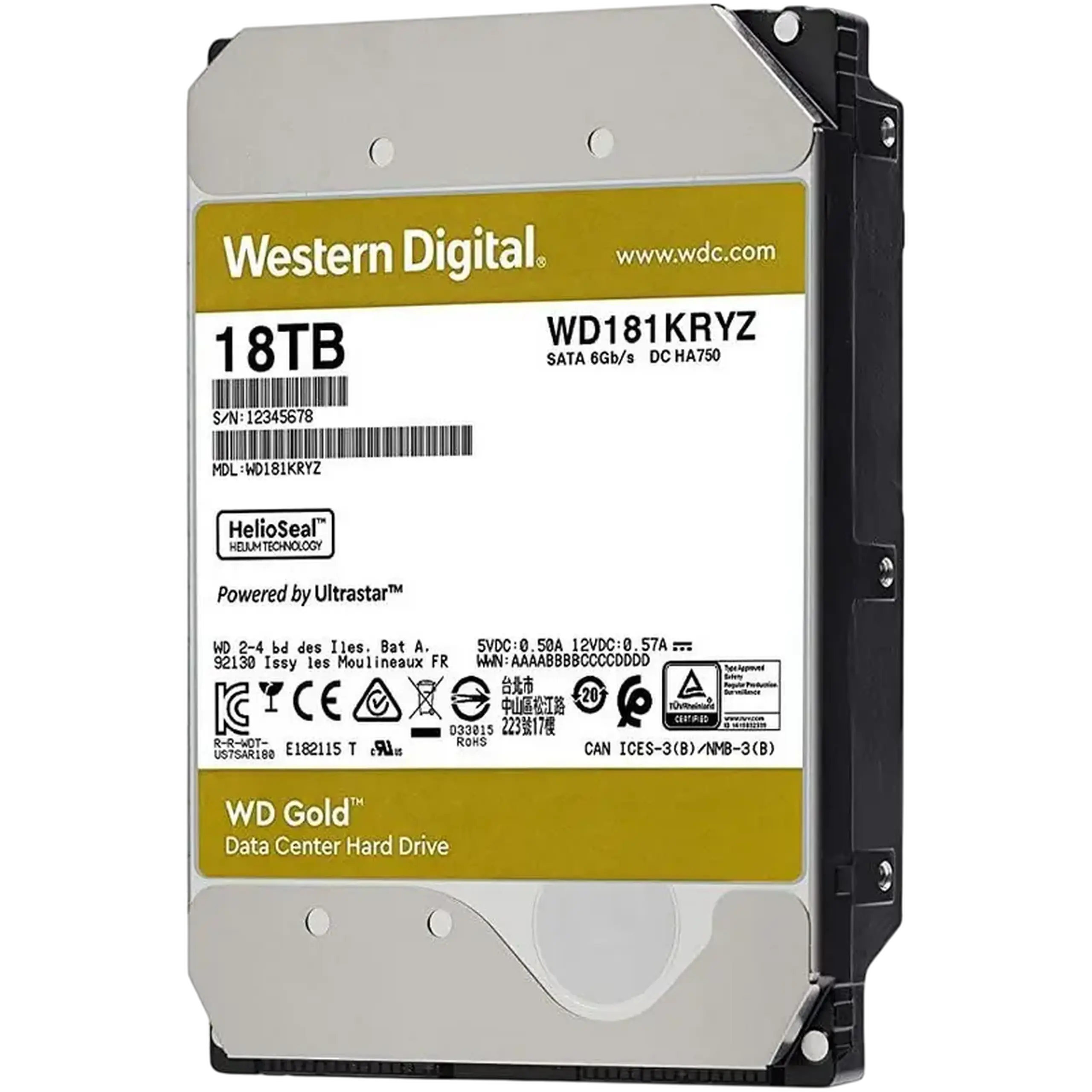 Unitate HDD Western Digital WD Gold, 3.5", 18 TB <WD181KRYZ>