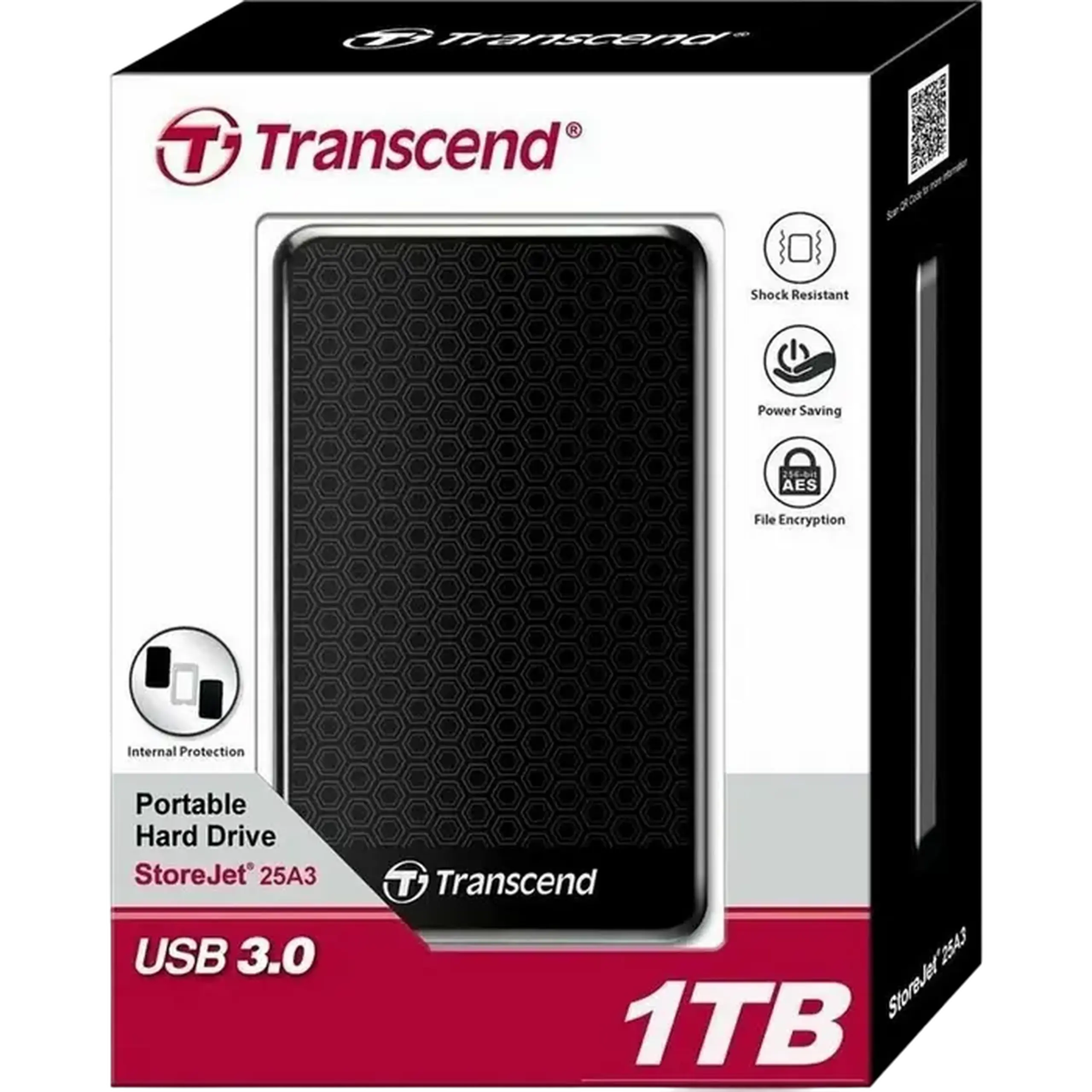 HDD portabil extern Transcend StoreJet 25A3, 1 TB, Negru (TS1TSJ25A3K)