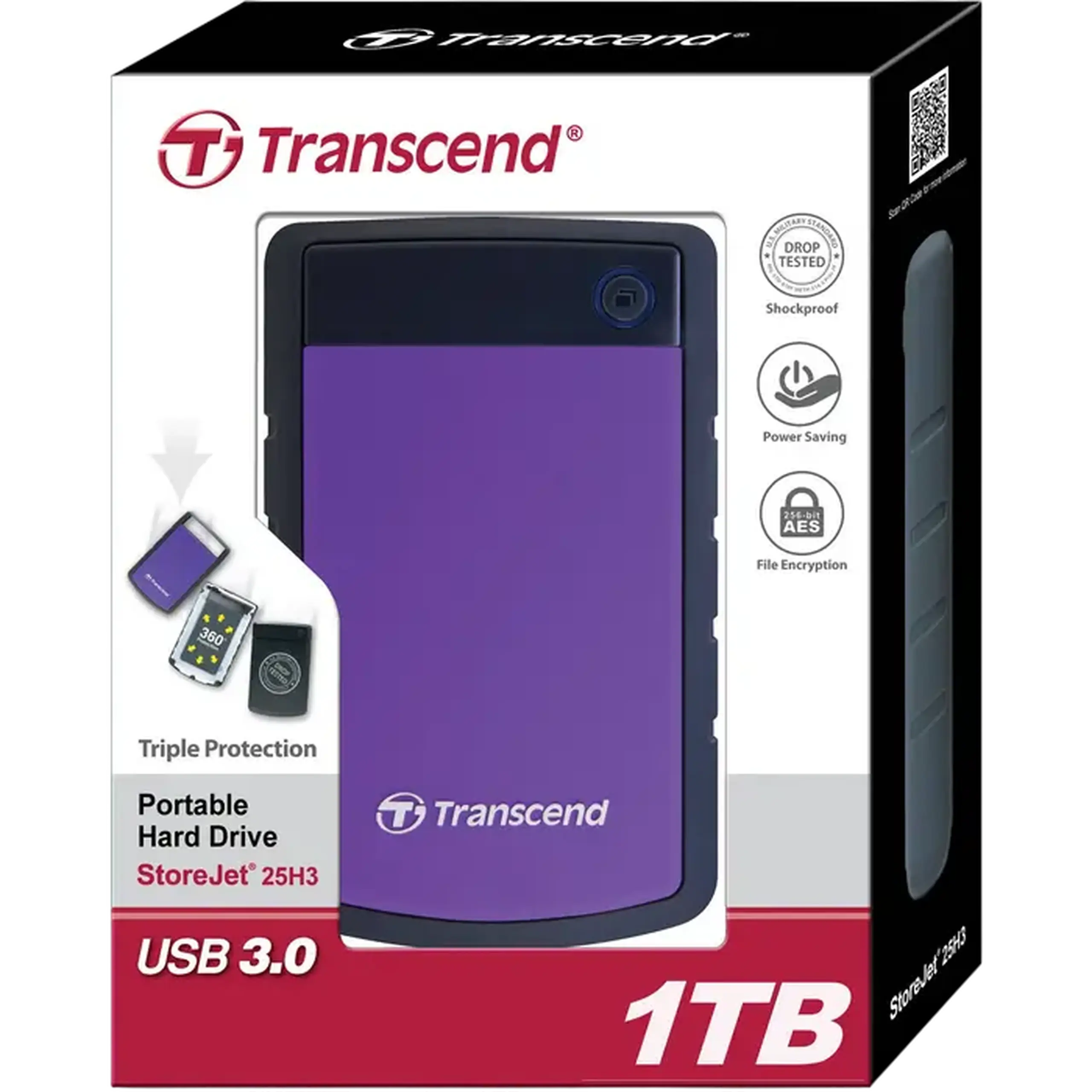 HDD portabil extern Transcend StoreJet 25H3P, 1 TB, Gri/Violet (TS1TSJ25H3P)