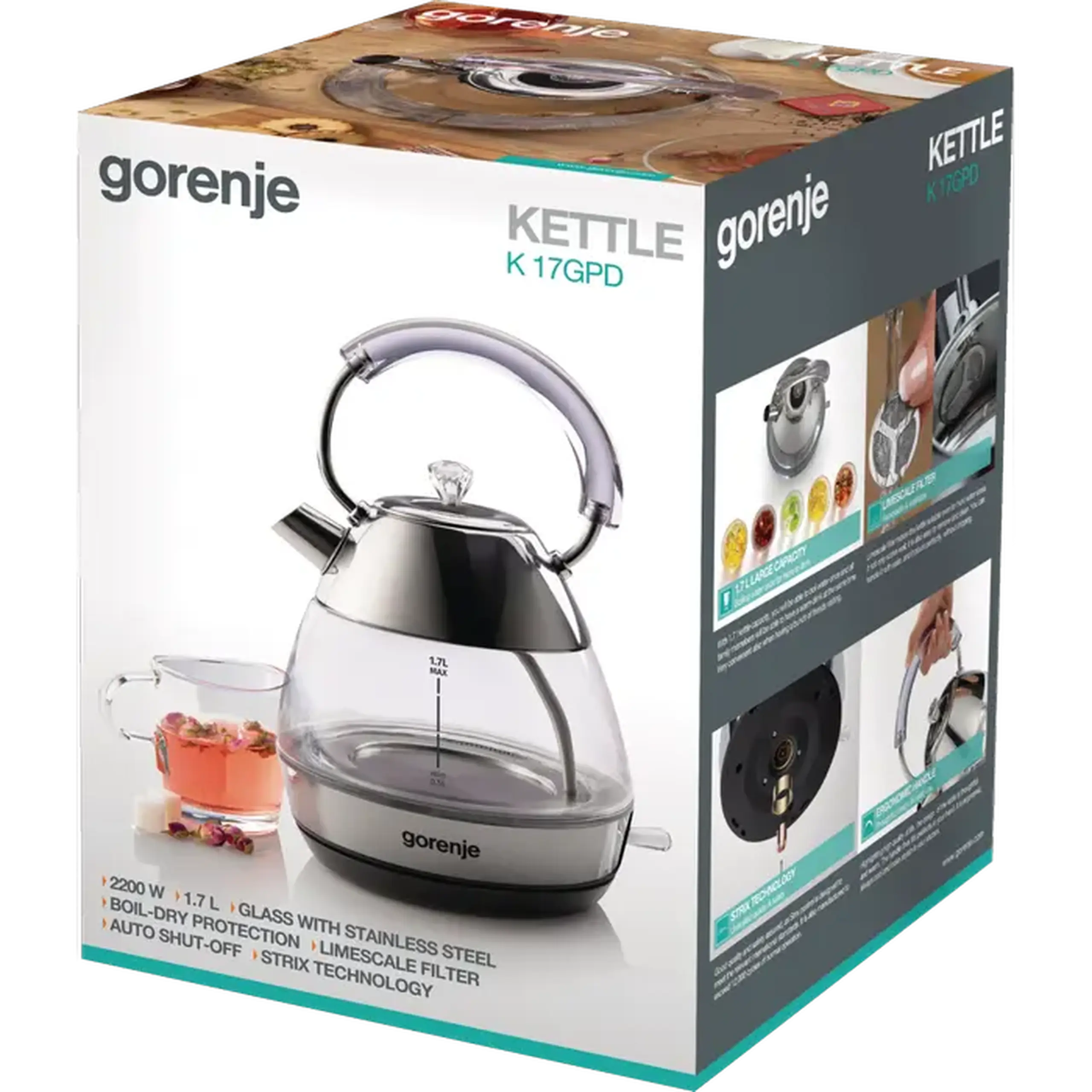 Fierbător electric Gorenje K17GPD, Oțel inoxidabil