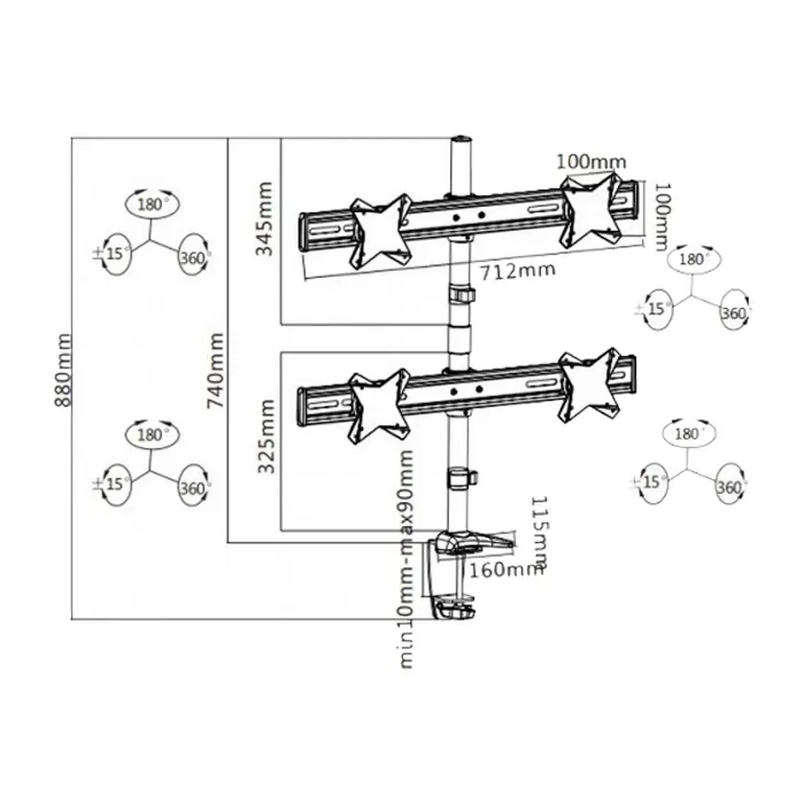 Suport birou pentru monitoare Reflecta PLANO Desk 23-1010Q, Argintiu