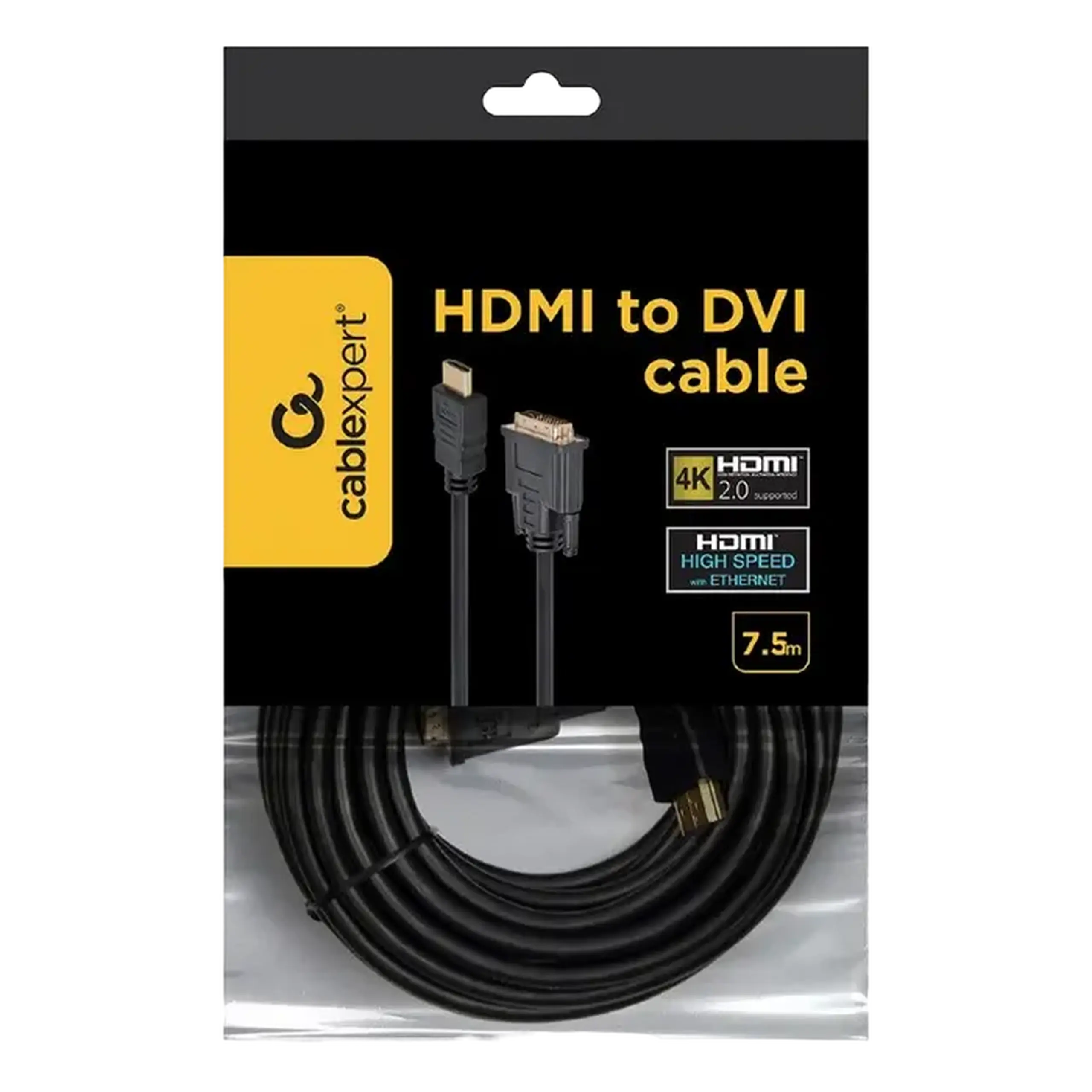 Cablu Video Cablexpert CC-HDMI-DVI-7.5MC, HDMI (M) - DVI-I (M), 7,5m, Negru