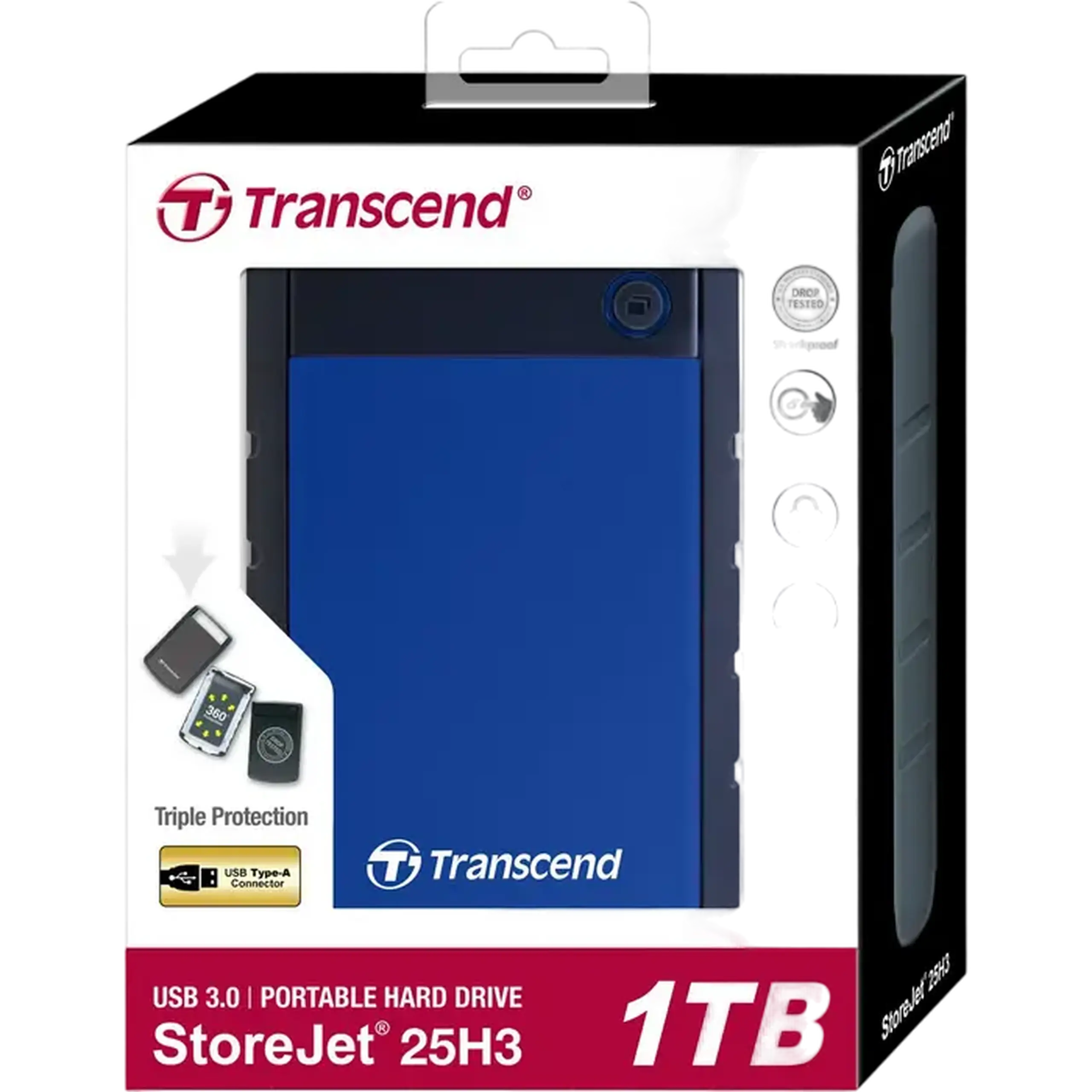 HDD portabil extern Transcend StoreJet 25H3B, 1 TB, Gri/Albastru (TS1TSJ25H3B)