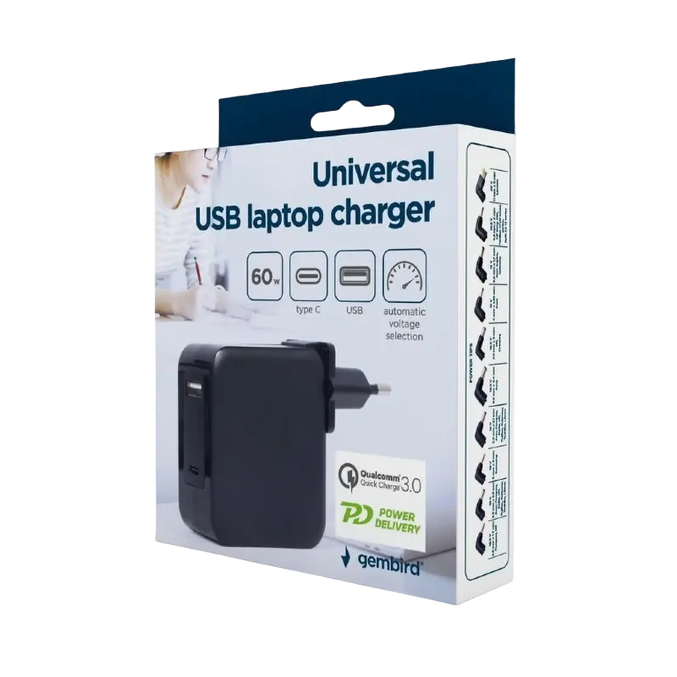 Adaptor de rețea universal Gembird NPA-PD60-01, 60W