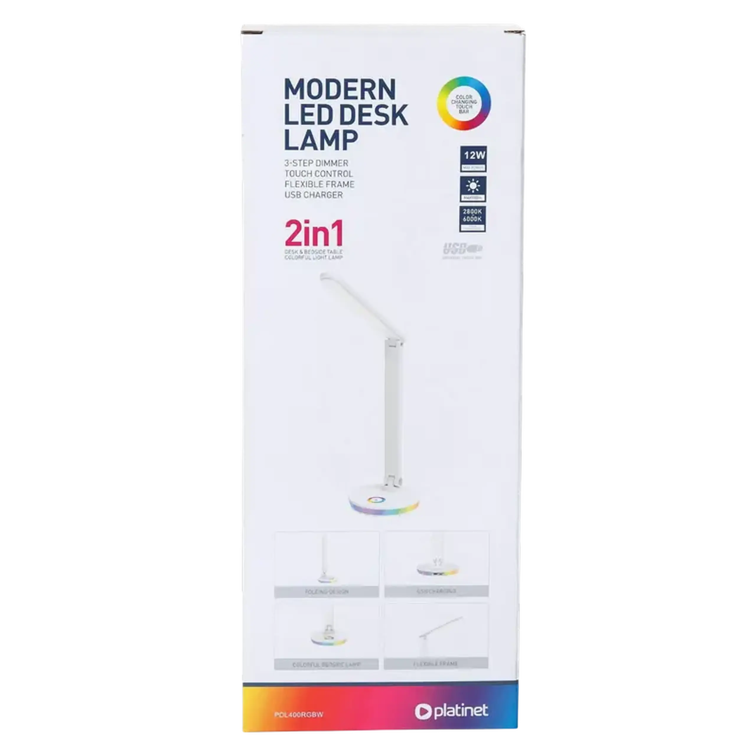 Lampa de birou Platinet PDL400RGB, Alb