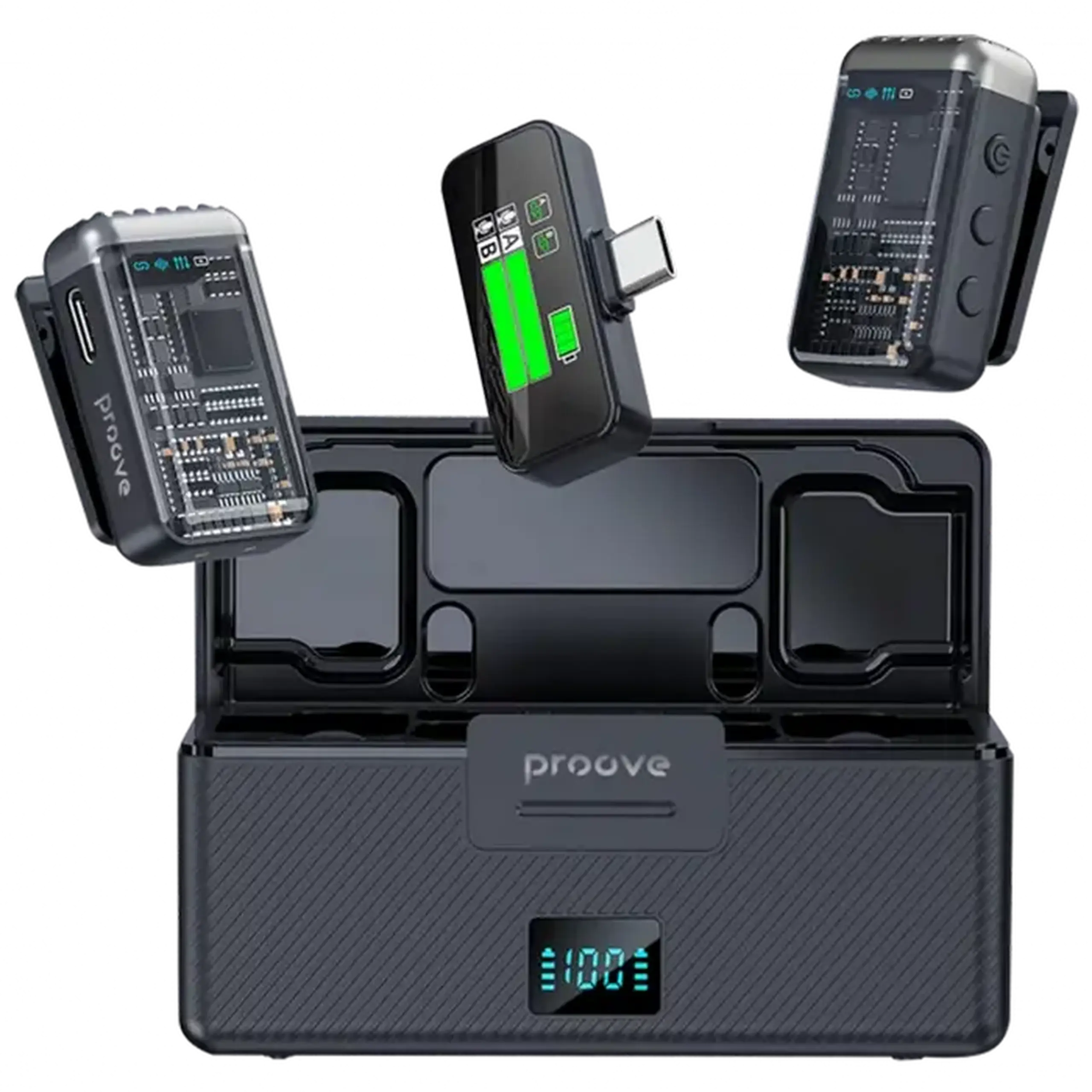 Microfon portabil pentru înregistrare vocală Proove Ripple, Fără fir/Cu fir, Negru