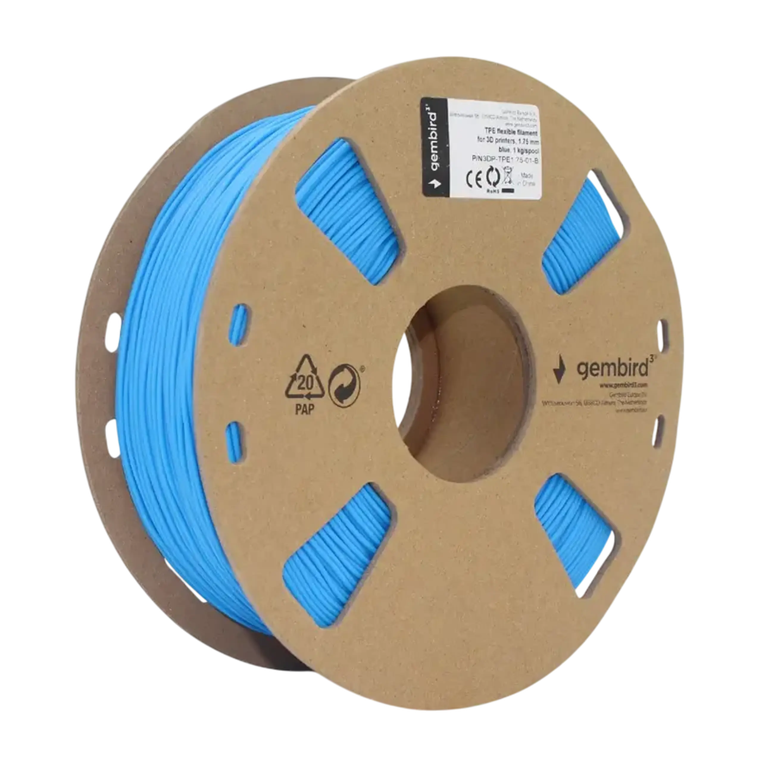 Filament pentru imprimantă 3D Gembird 3DP-TPE1.75-01-B, TPE, Albastru, 1.75 mm, 1kg