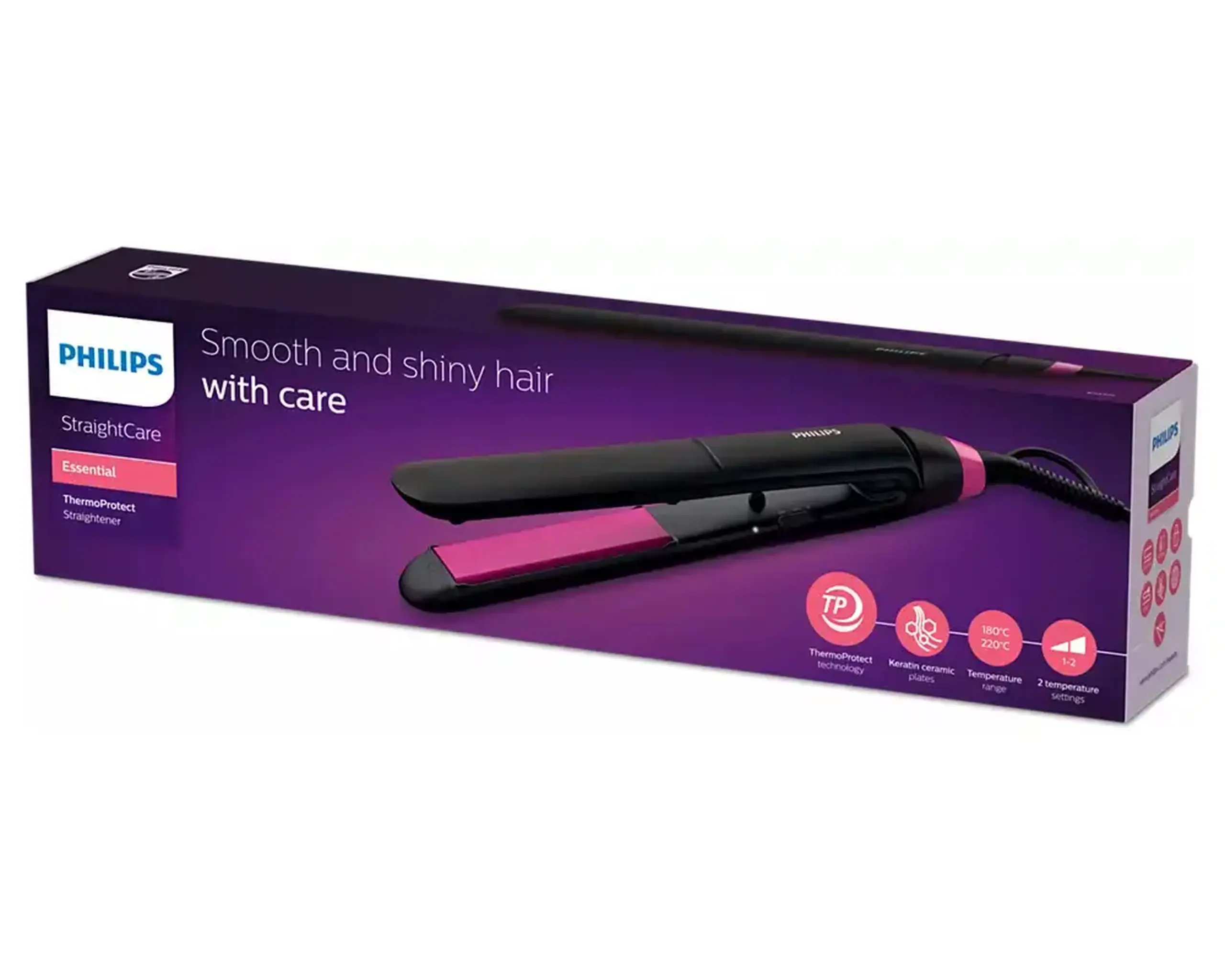 Placă de îndreptat părul Philips StraightCare Essential BHS375/00, Negru