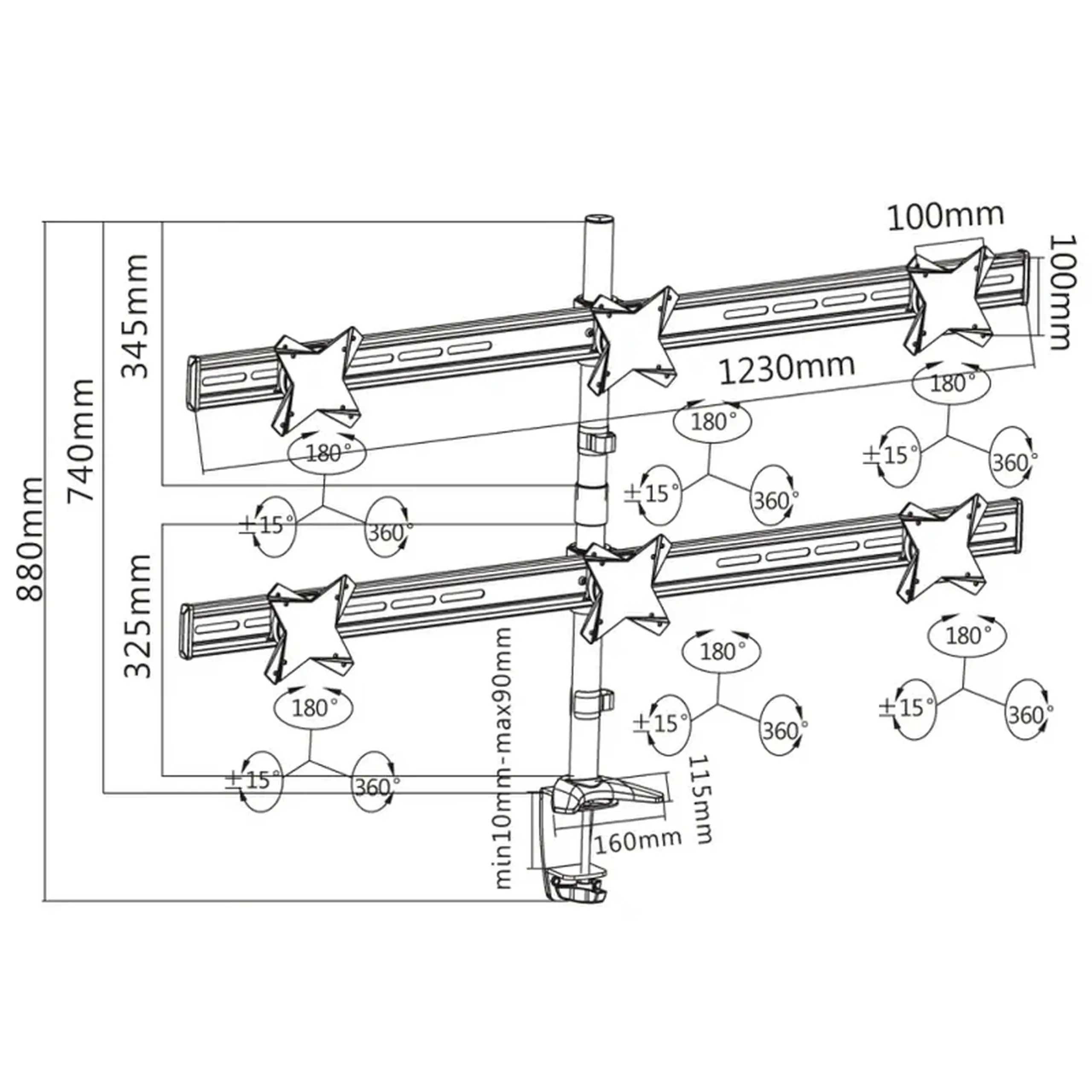 Suport birou pentru monitoare Reflecta PLANO Desk 23-1010S, Argintiu
