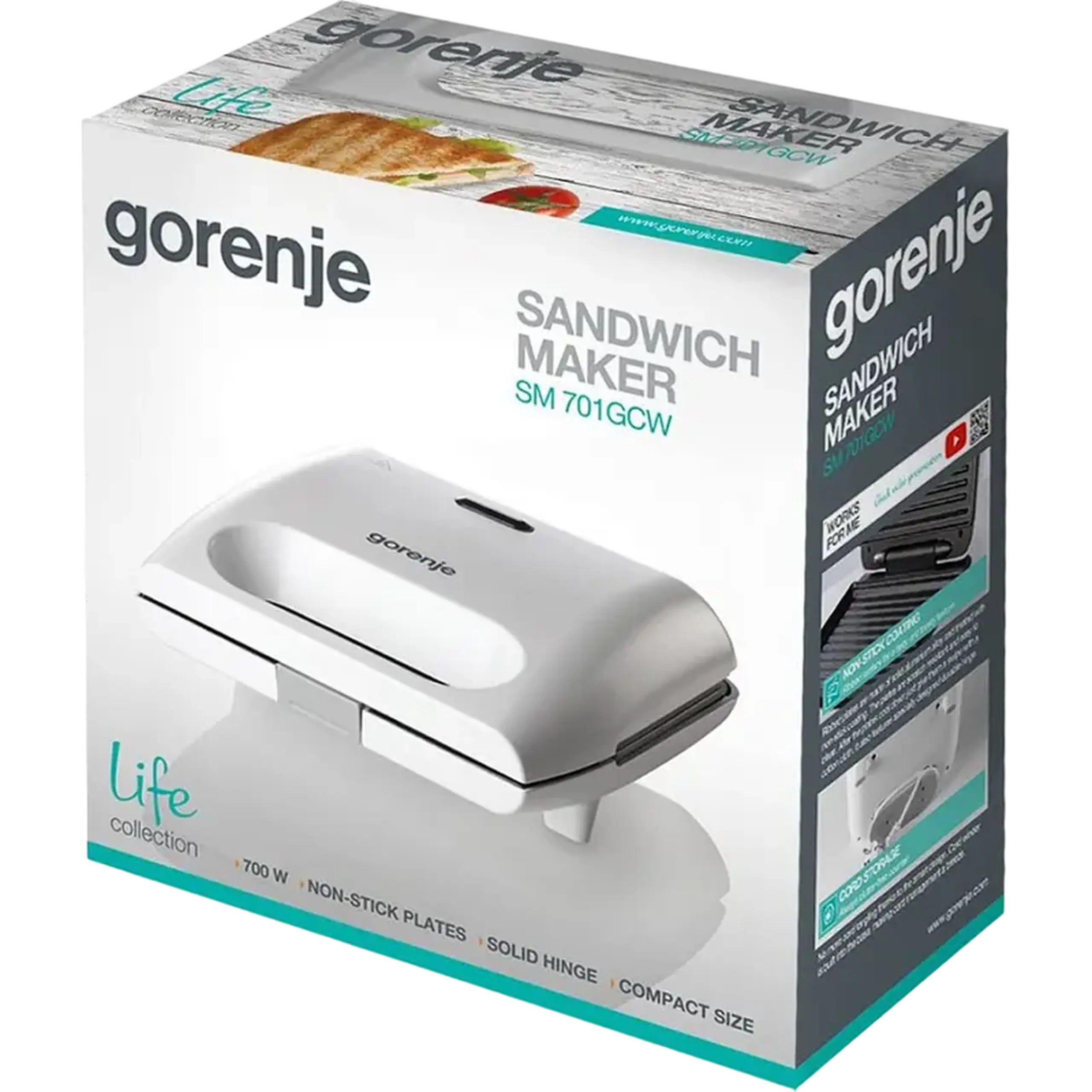 Aparat pentru sandwich Gorenje SM701GCW, Alb
