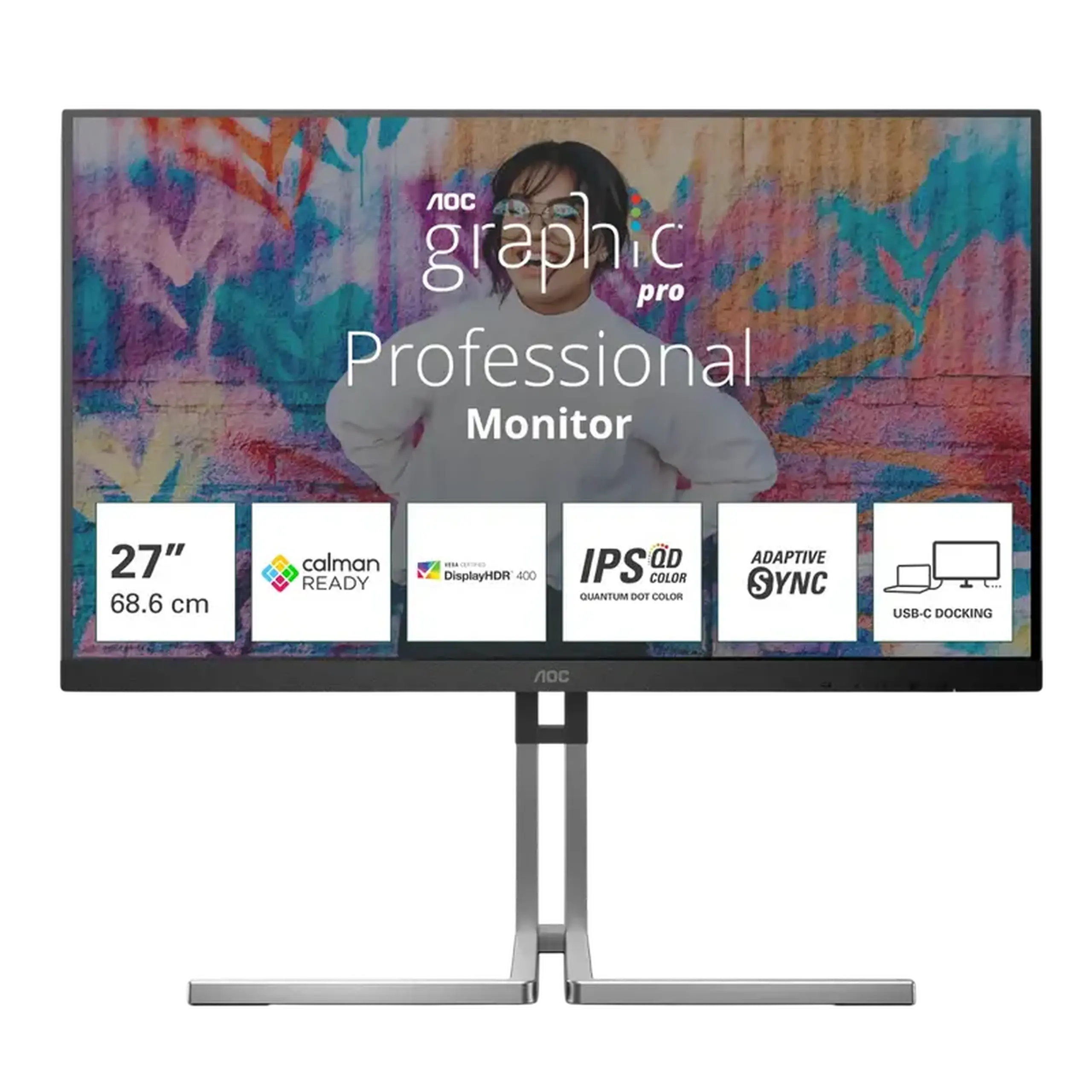 27" Monitor AOC Q27U3CV, IPS 2560x1440 WQHD, Argintiu