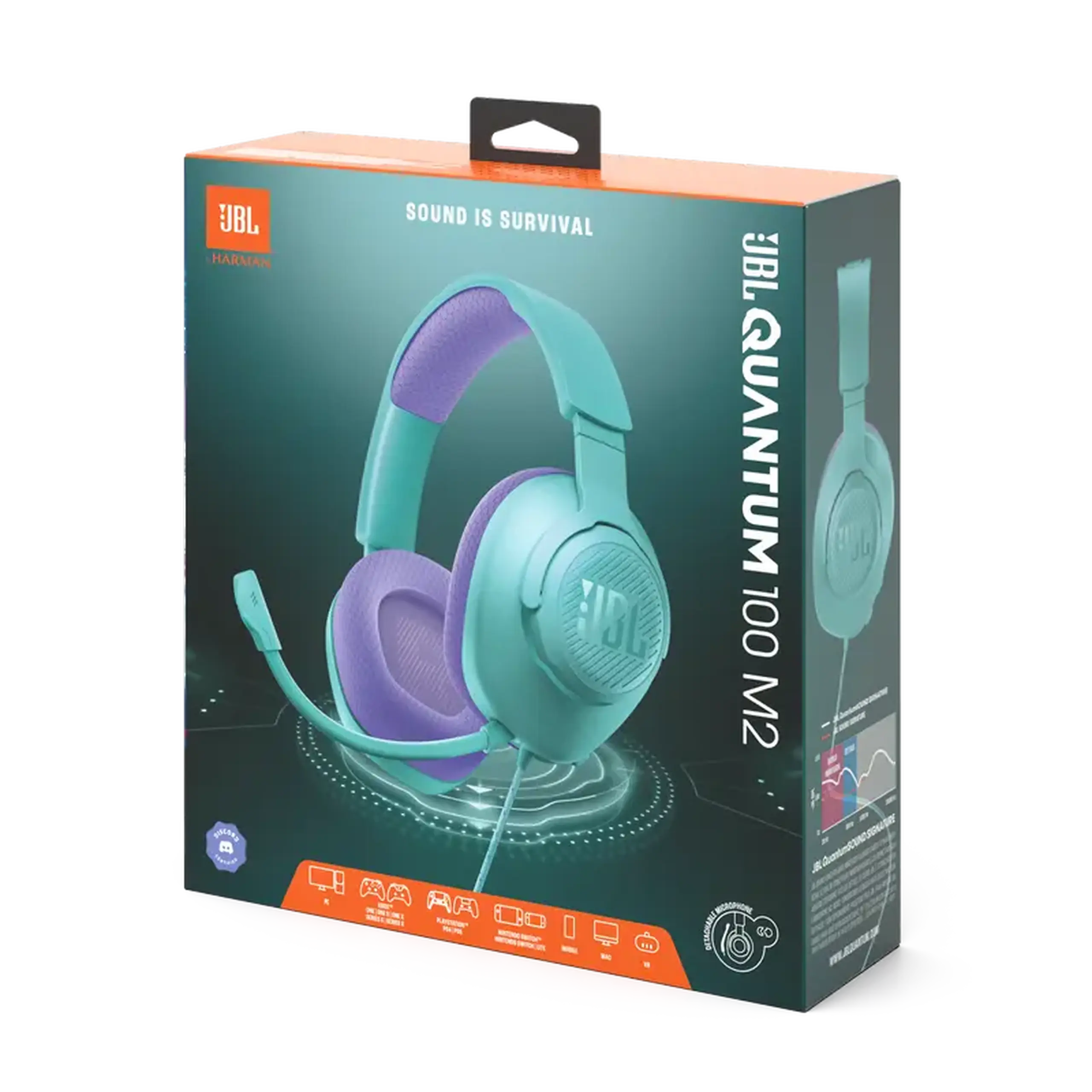 Căști gaming JBL Quantum 100M2, Cu fir, Cyan