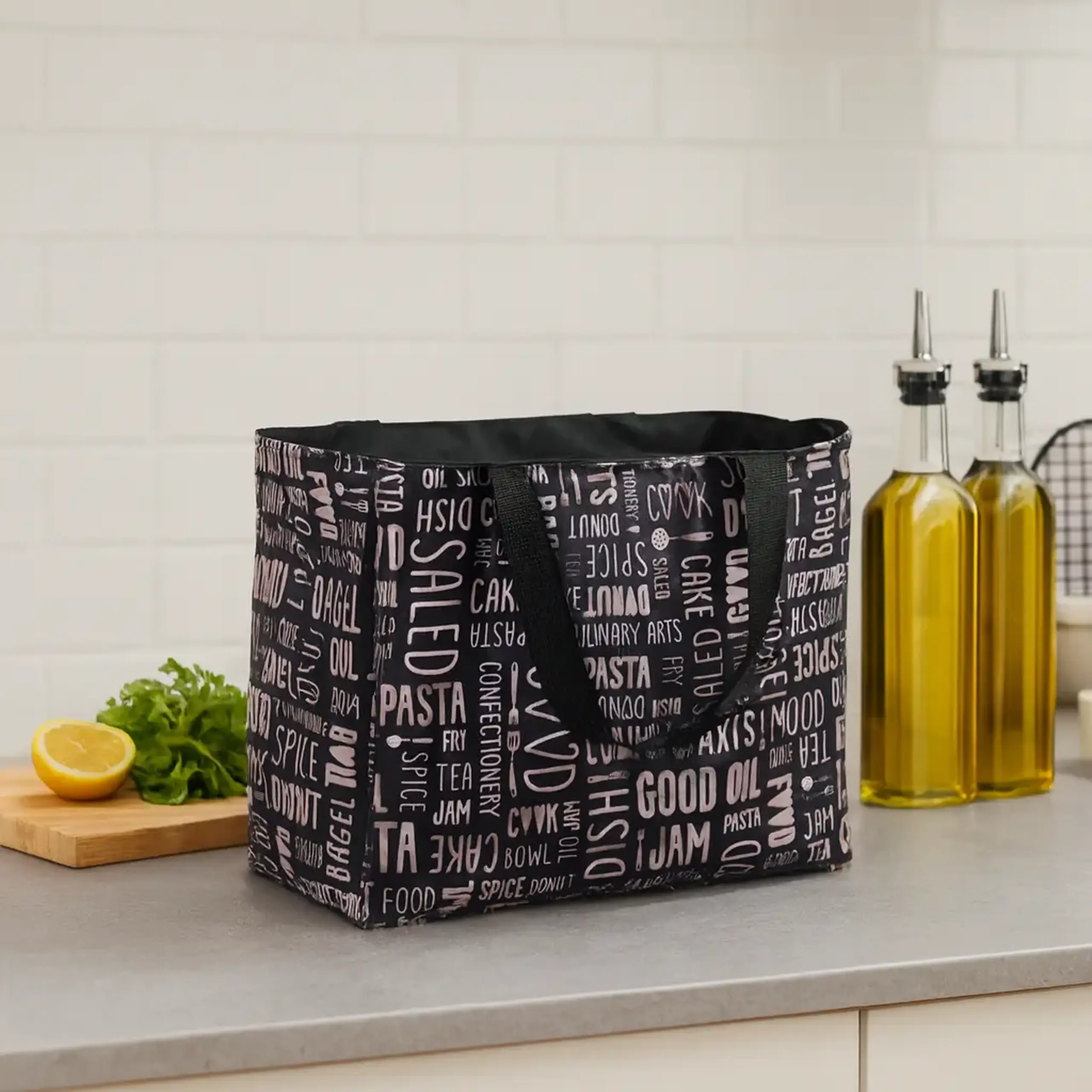 Geantă pentru lunch ZIFERO Negru cu imprimeu culinar
