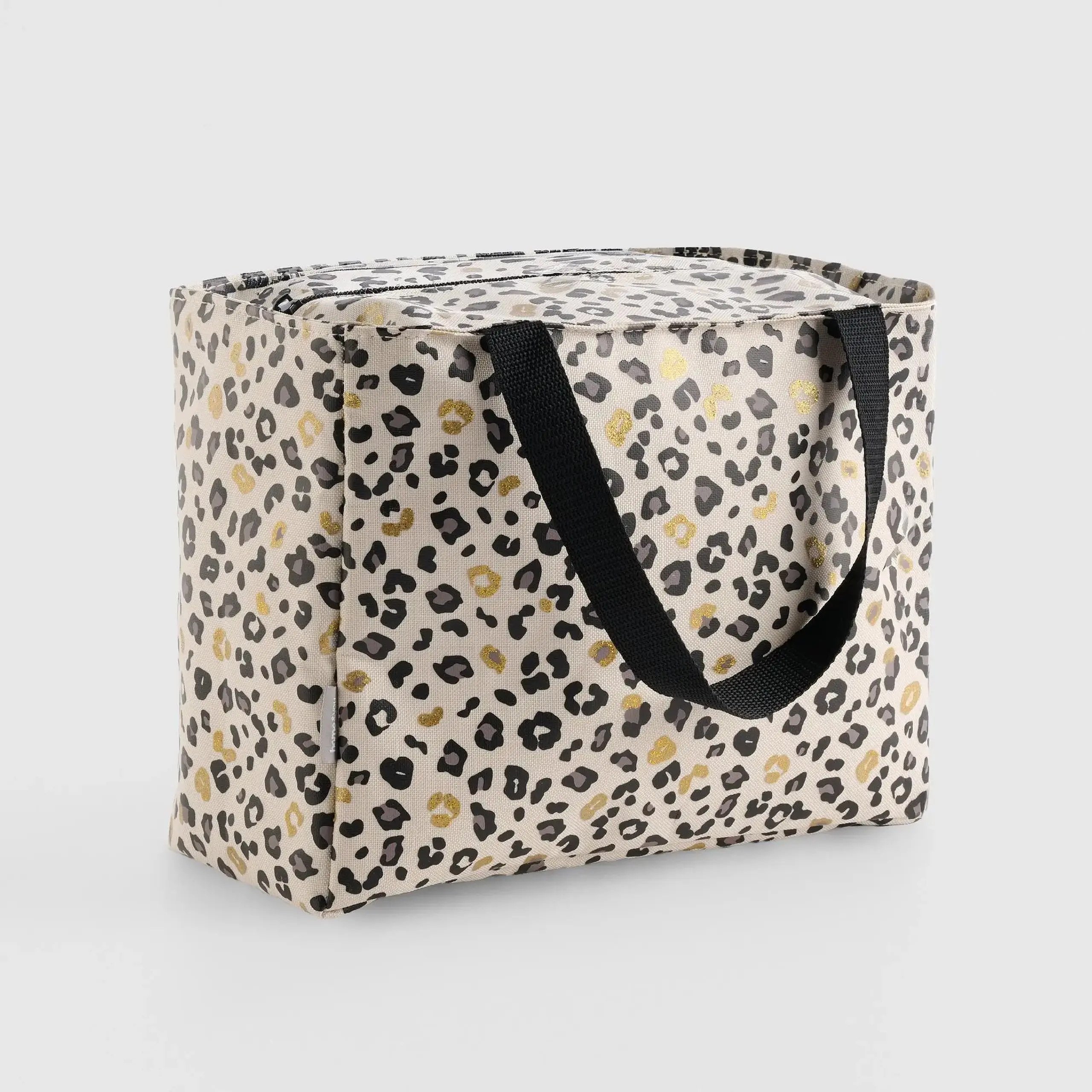 Geantă pentru lunch PANTERIN cu model leopard și firuri negre