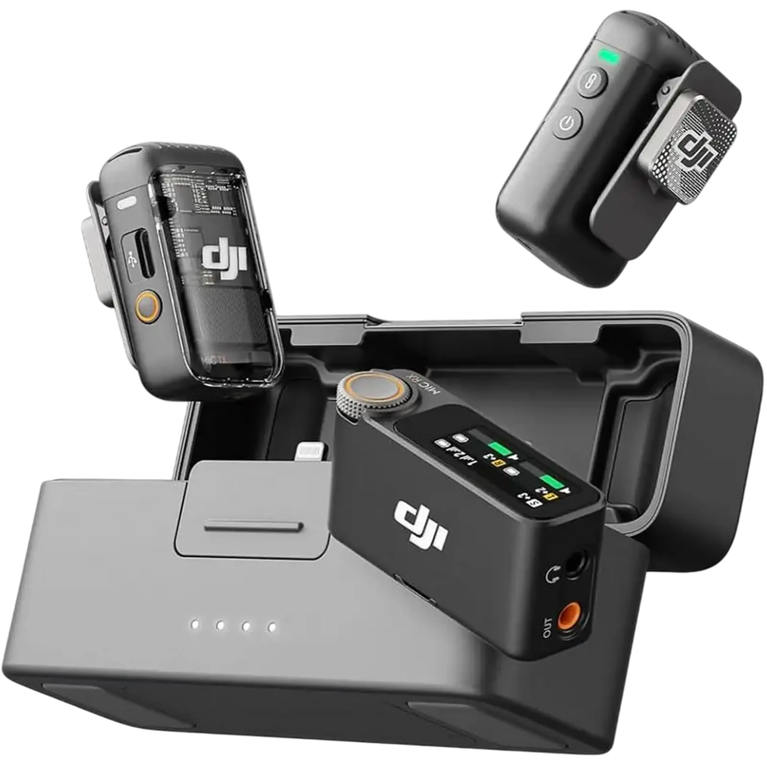 Microfon portabil pentru înregistrare vocală DJI Mic 2 (2 TX + 1 RX + Charging Case), Fără fir, Negru