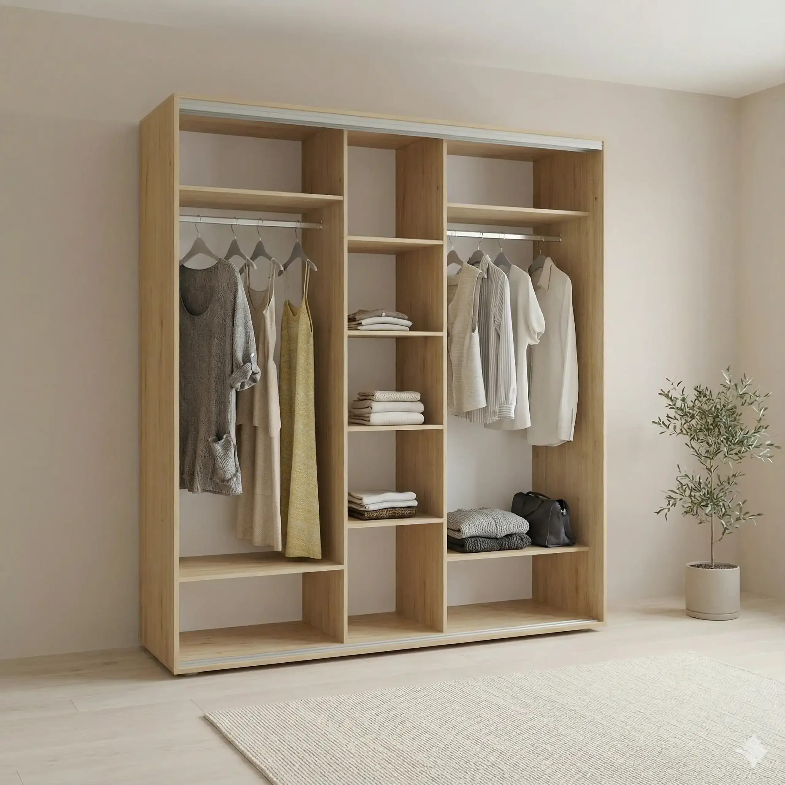 Dulap Cupe Fenix cu 3 usi, 3 Oglinda, Sonoma, 220x60x240 cm