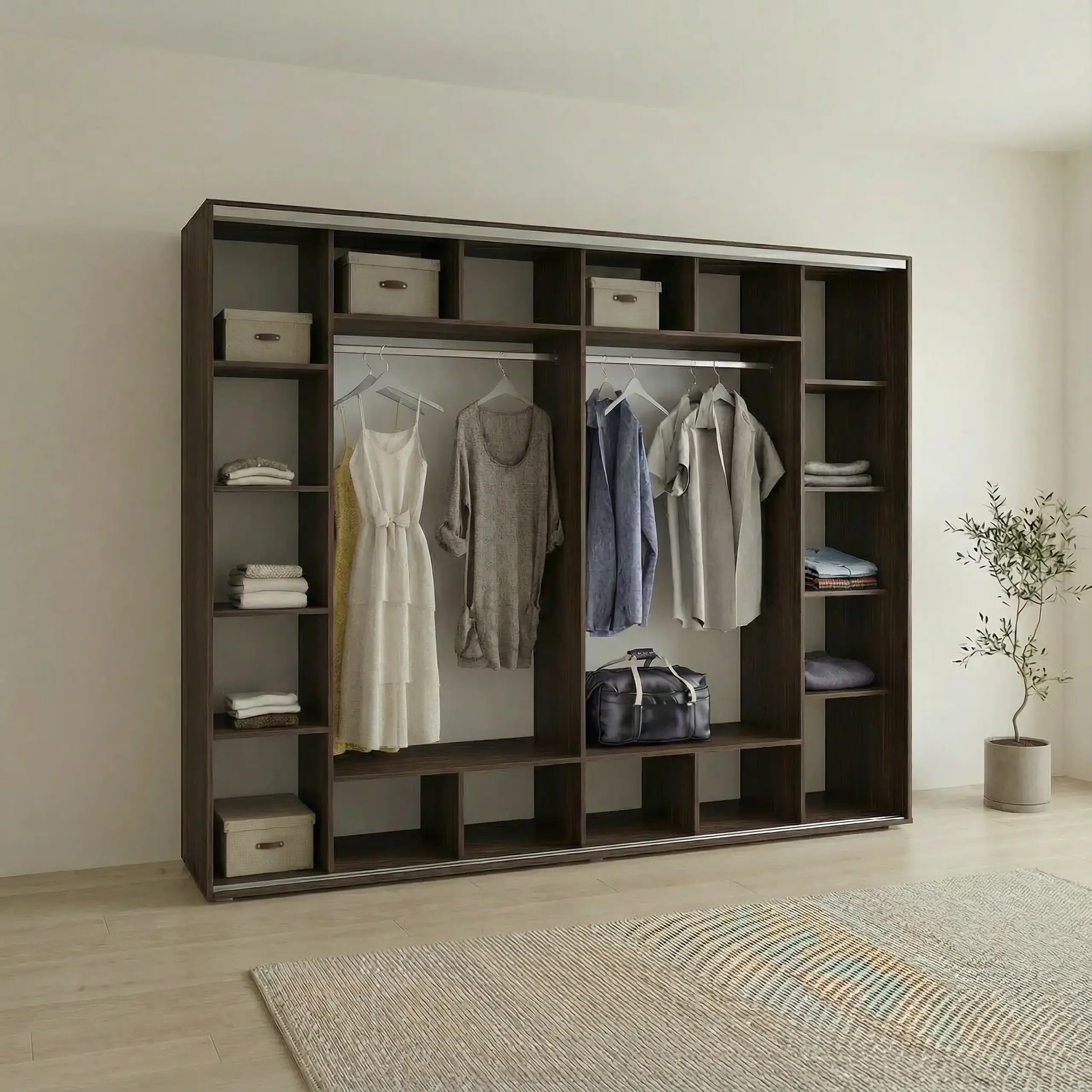 Dulap Cupe Fenix cu 4 usi, 4 Oglinda, Wenge, 300x60x240 cm