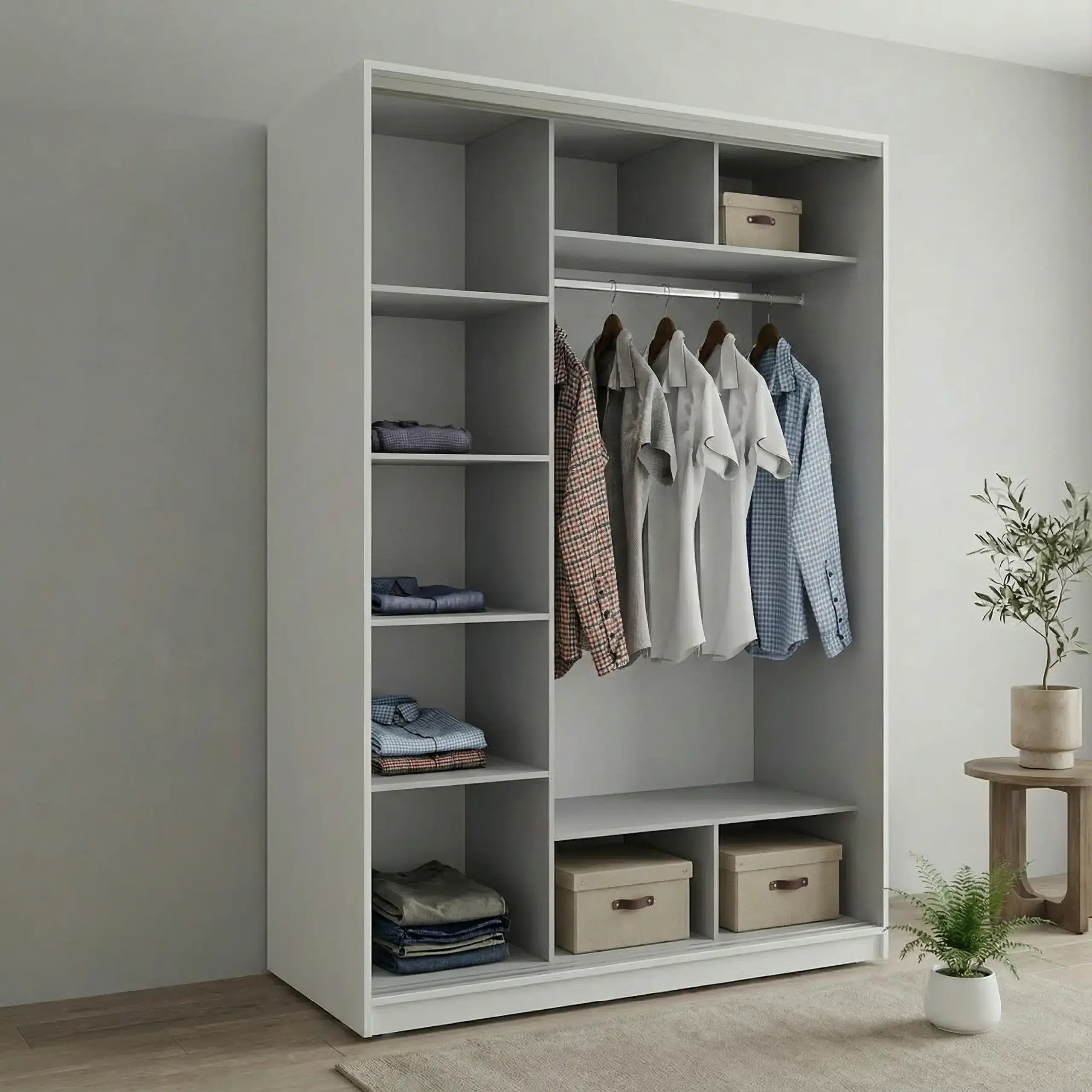 Dulap Cupe Fenix cu 2 usi, 2 PAL, Alb, 180x60x240 cm