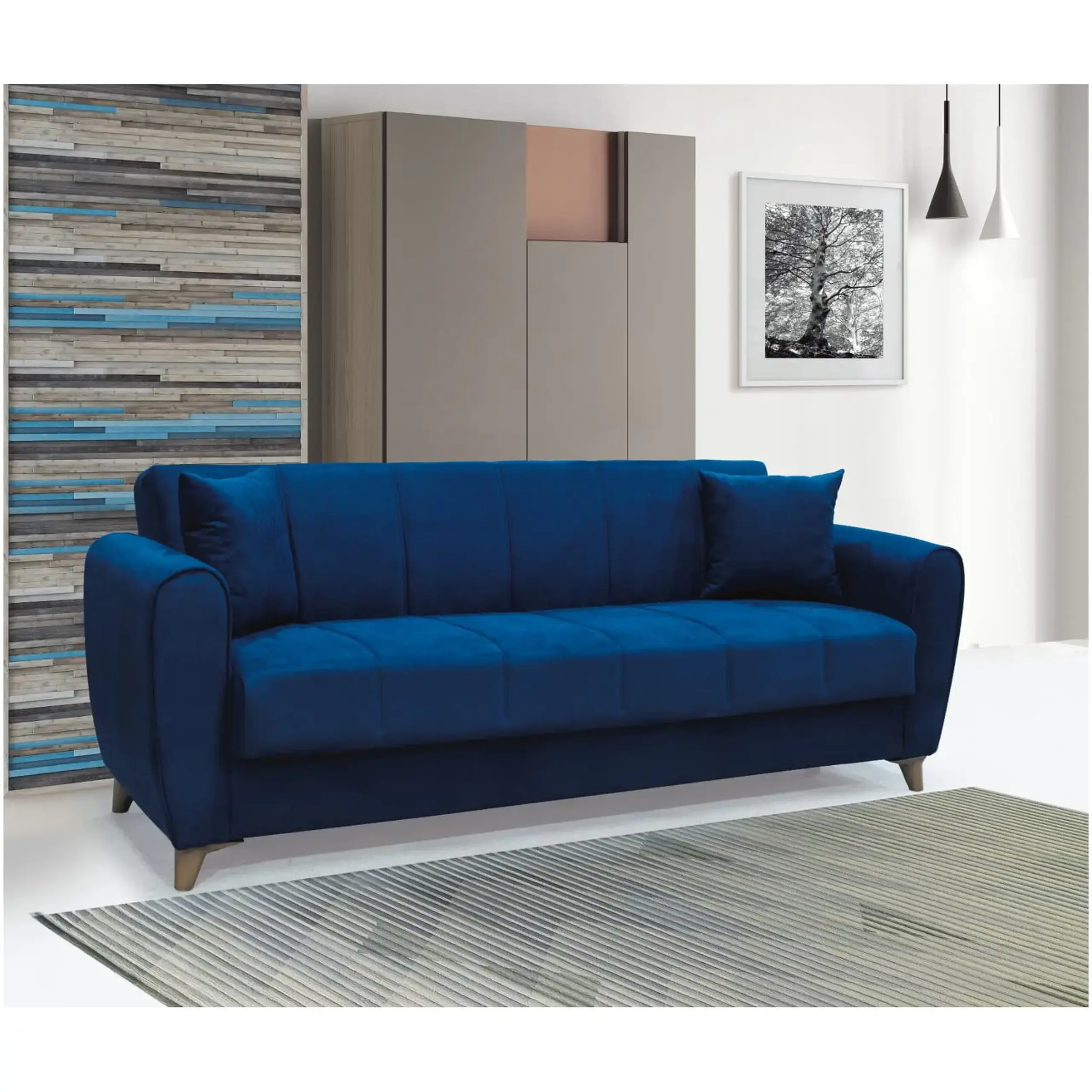 Canapea extensibila, Paris, cu lada de depozitare, 215 x 80 x 80 cm, Albastru