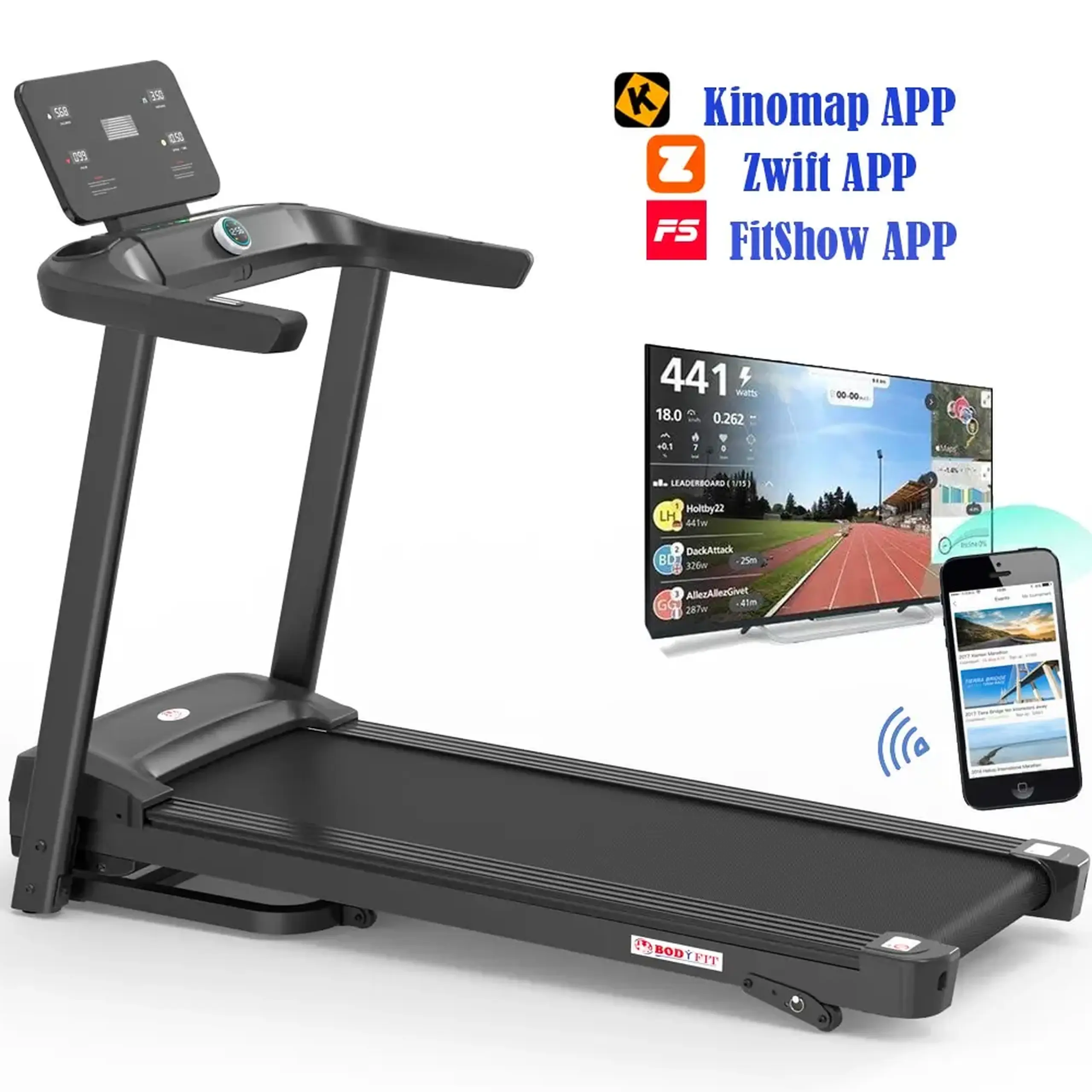 Banda de alergat Bodyfit Z5500, motor de 2.5 CP, greutate suportata de 120 kg, viteza 14.8 km/h, display LED cu mai multe functii