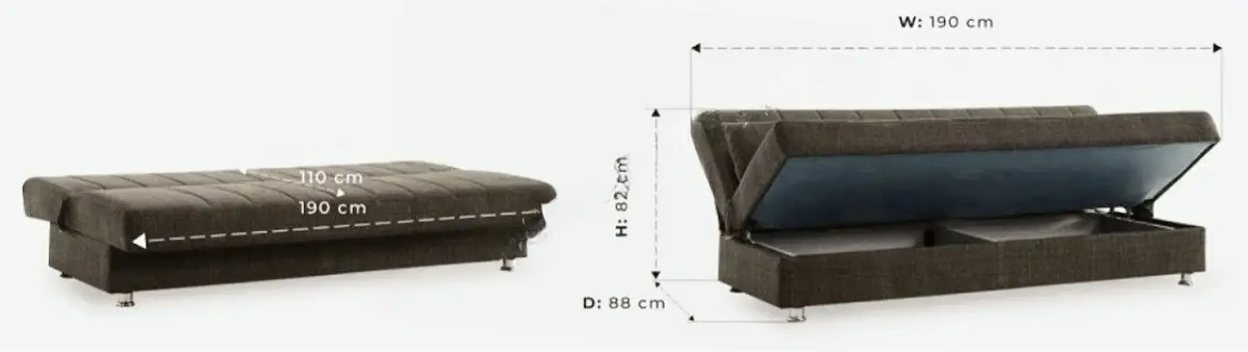 Canapea extensibila cu lada depozitare, Economix, 190x82x80, Maro
