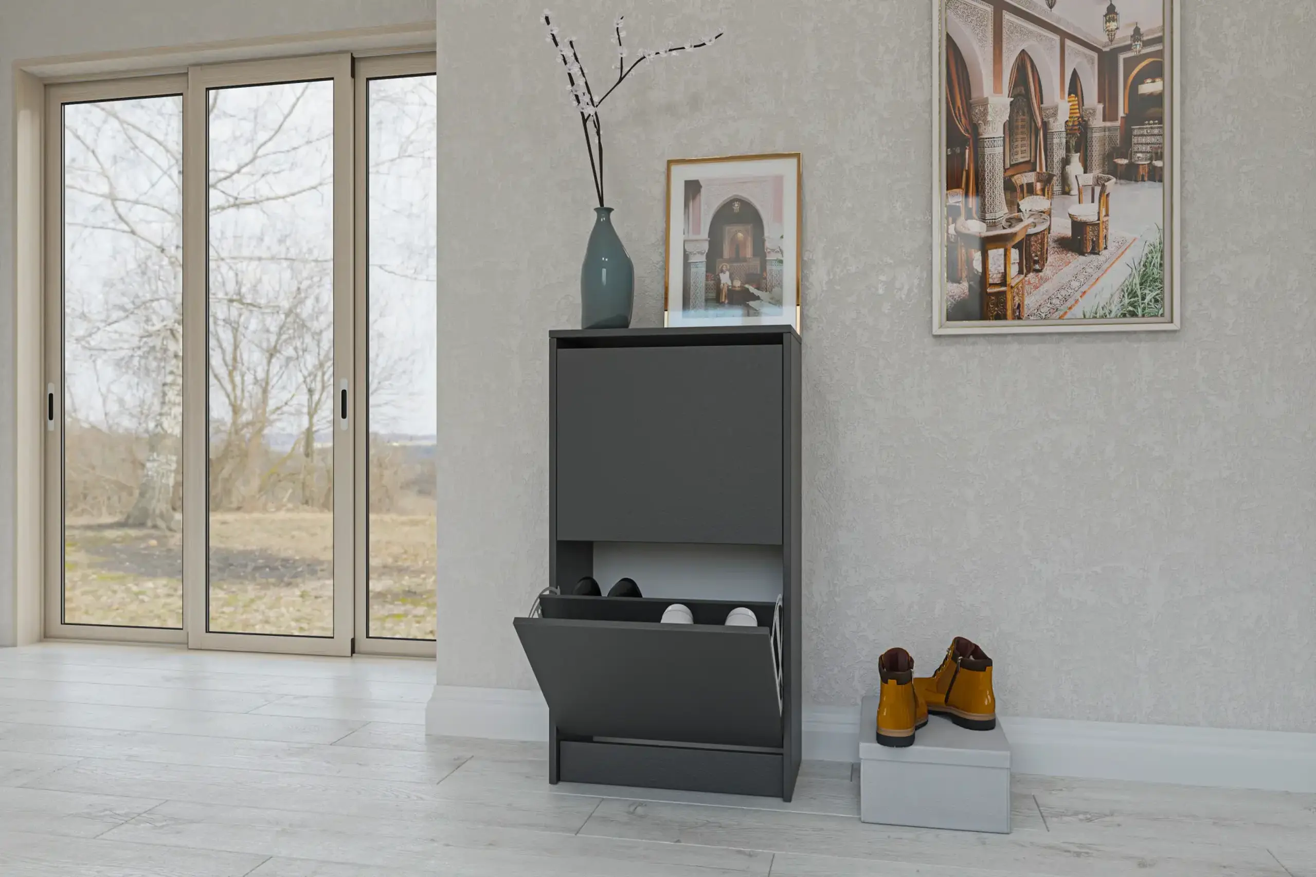 Comoda pentru pantofi 4home Rolf, 50x94x28 cm, Gri Grafit