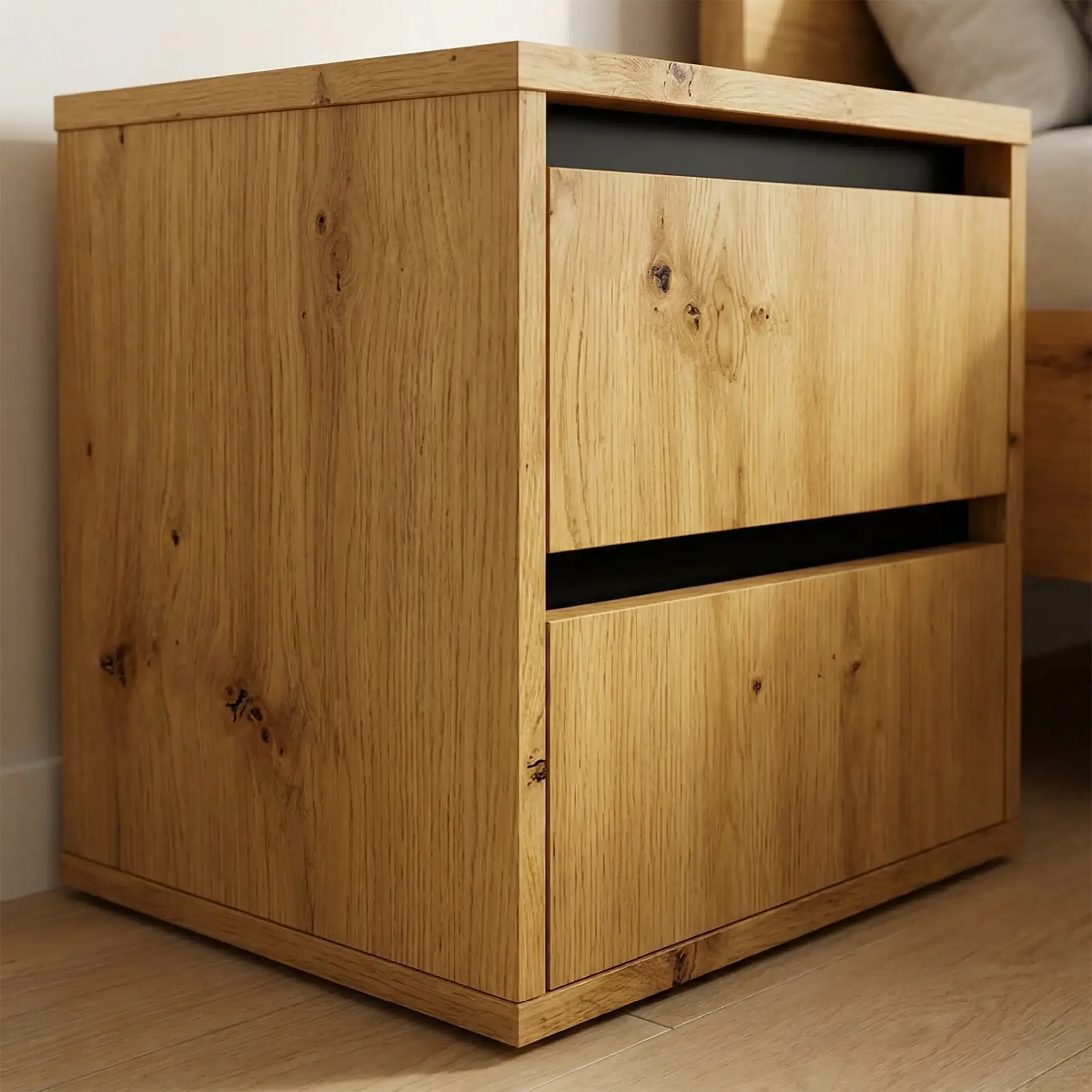 Noptiera 4home Ideea, 40x40x35 cm, 2 sertare, Stejar Artizanal/Gri Grafit