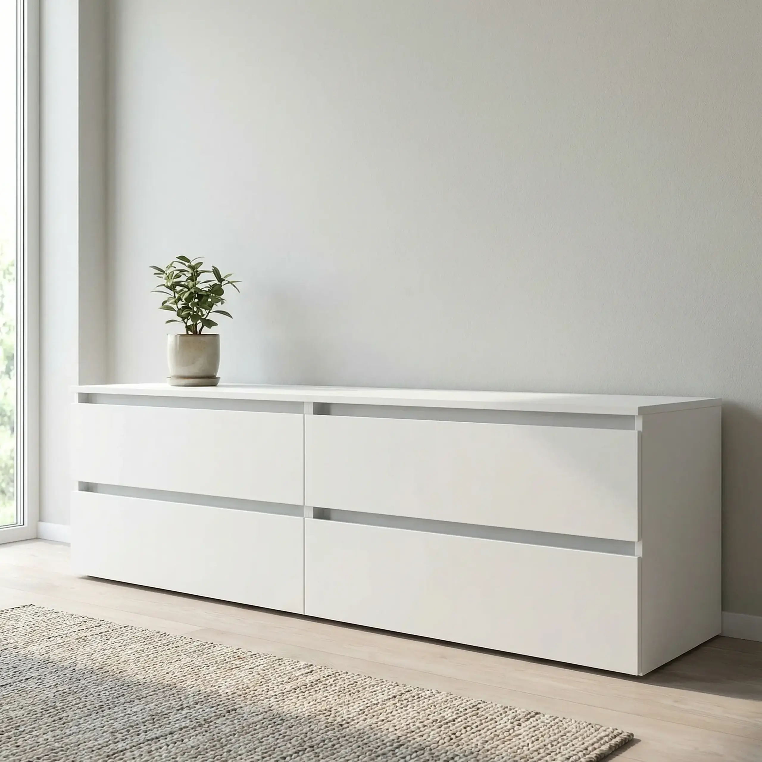Comoda TV 4home Ideea, 52x180 cm, 2x2 sertare, Nimfea Alba/Nimfea Alba