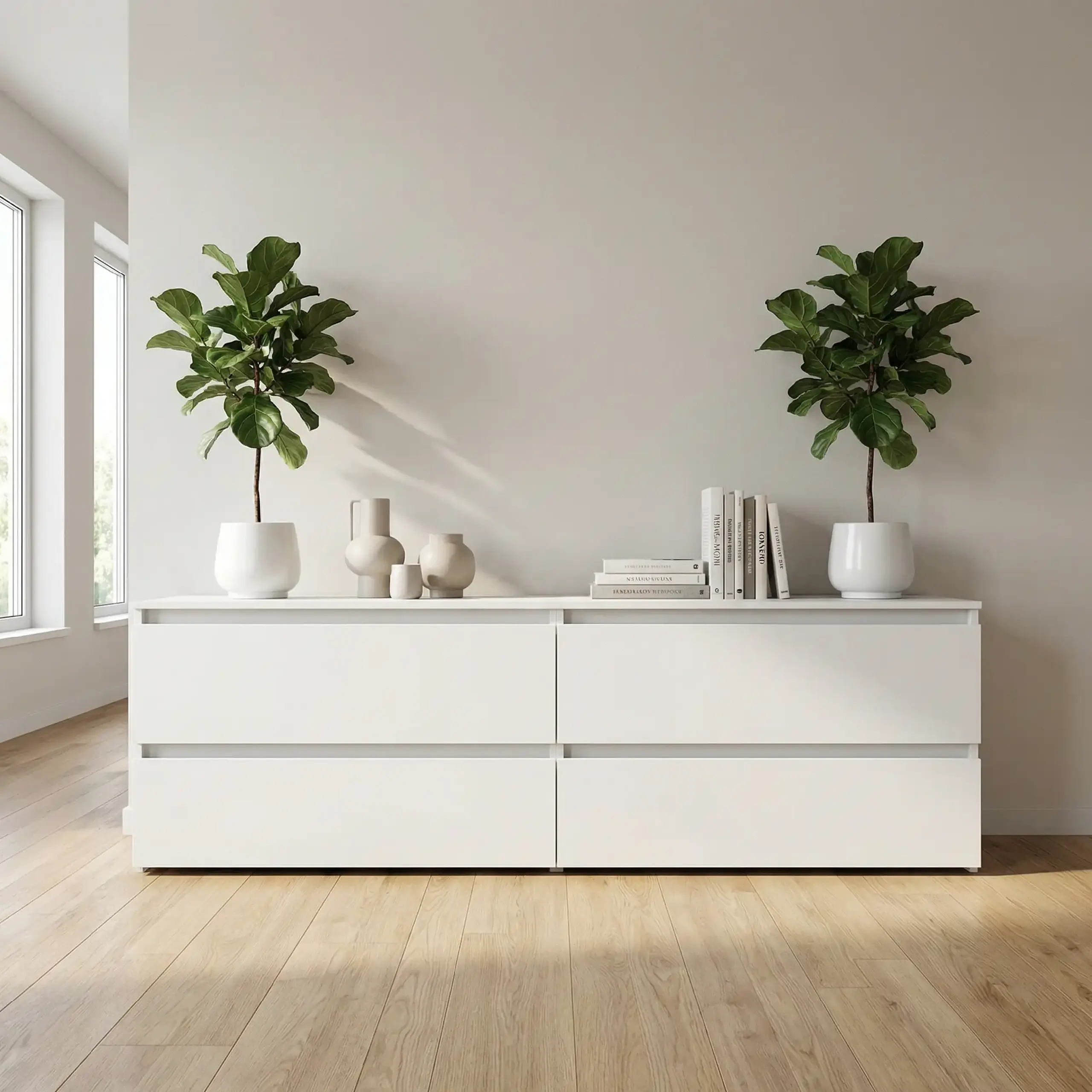 Comoda TV 4home Ideea, 52x180 cm, 2x2 sertare, Nimfea Alba/Nimfea Alba