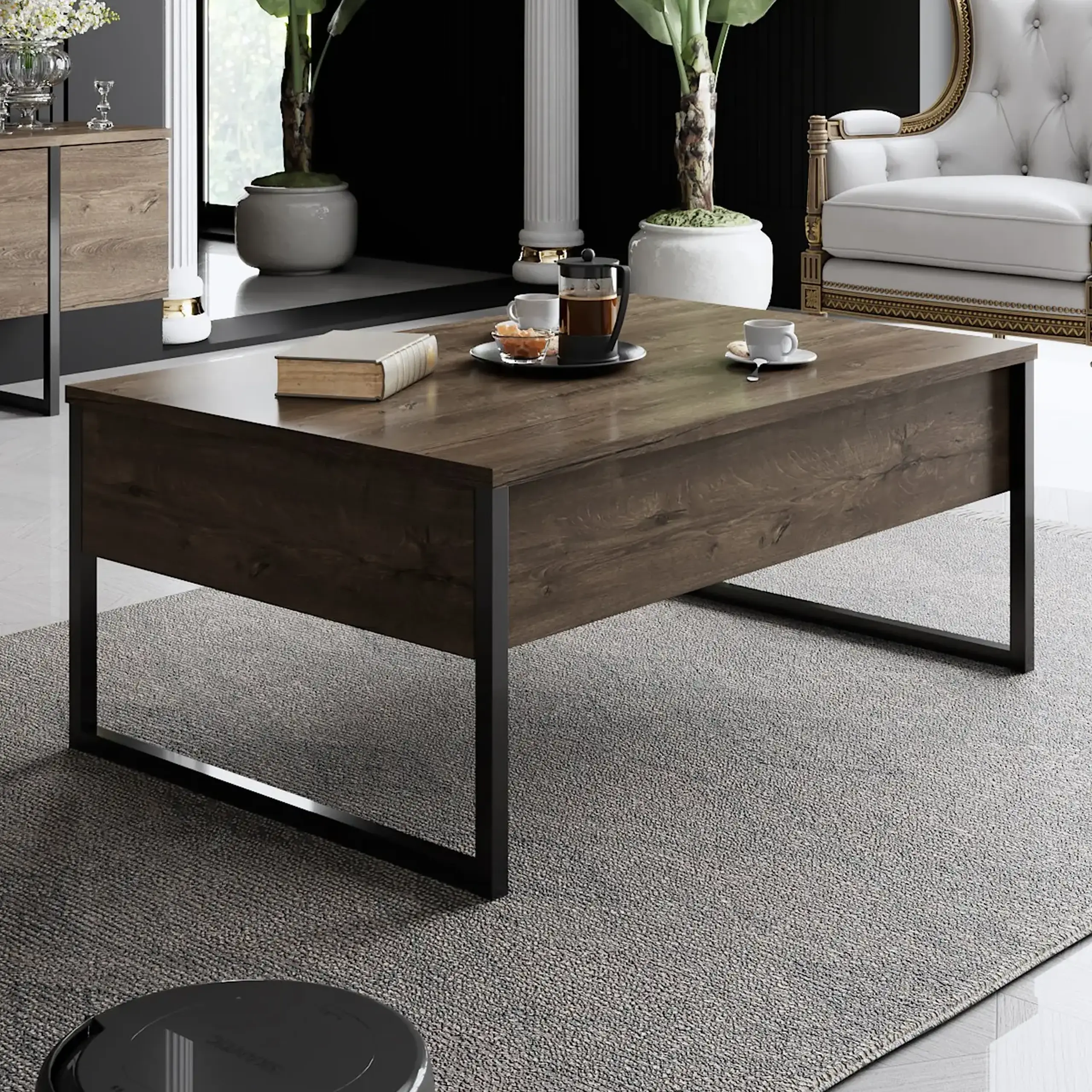 Masuta de cafea Lux - Nuc, Negru 74 x 13,4 x 98 cm