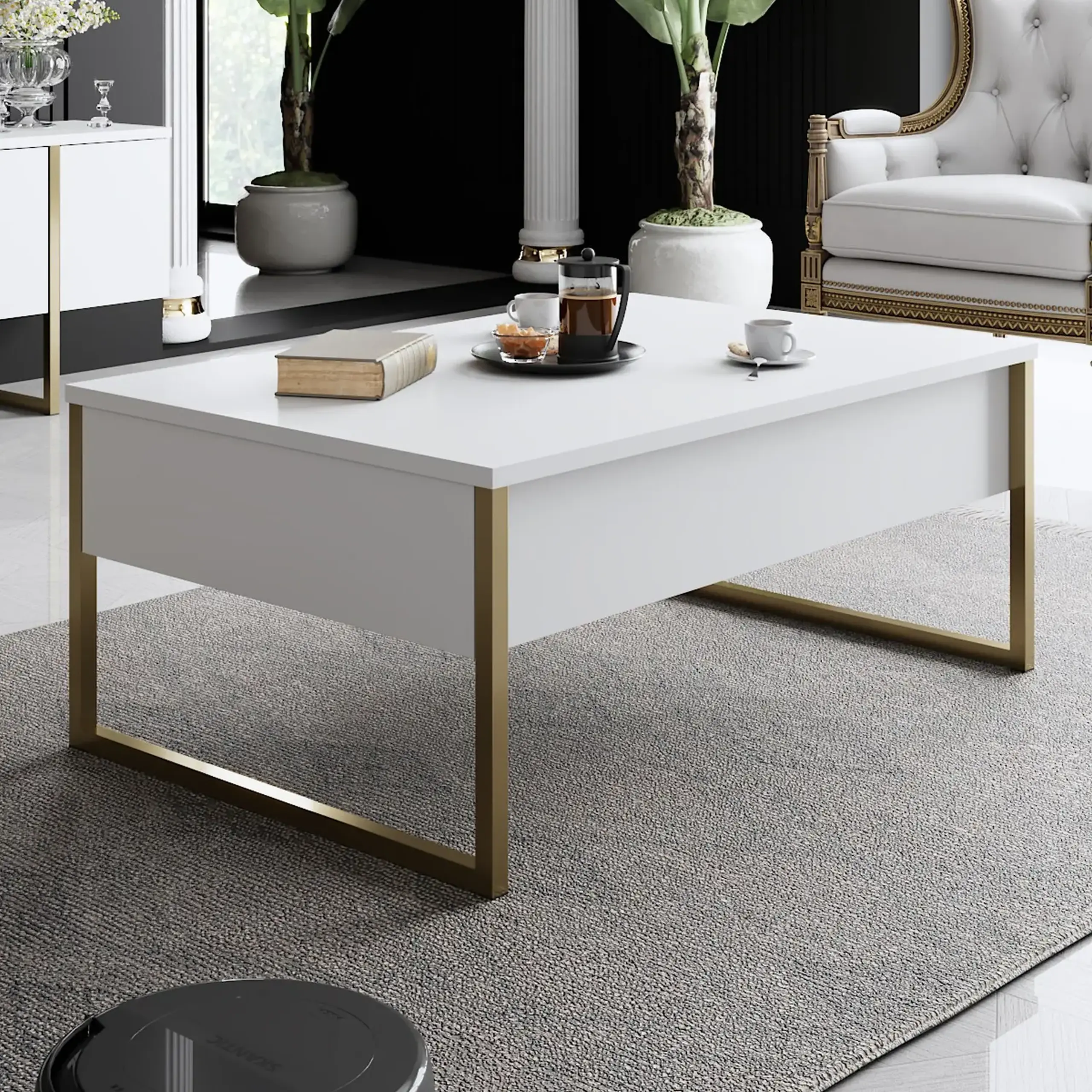 Masuta de cafea Lux - alb, auriu 90 x 40 x 60 cm