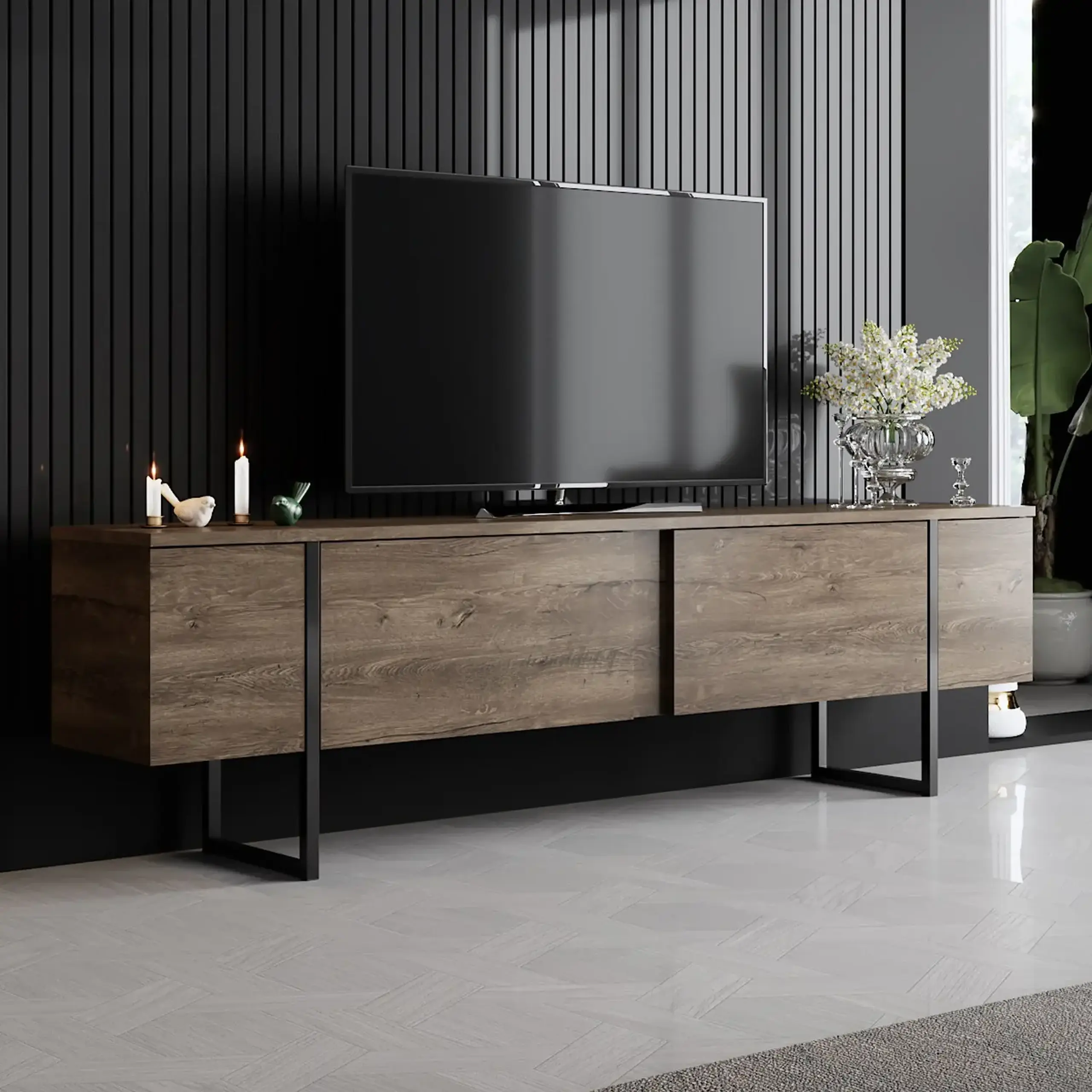 Suport TV Lux - Nuc, Negru 35 x 24,8 x 190 cm
