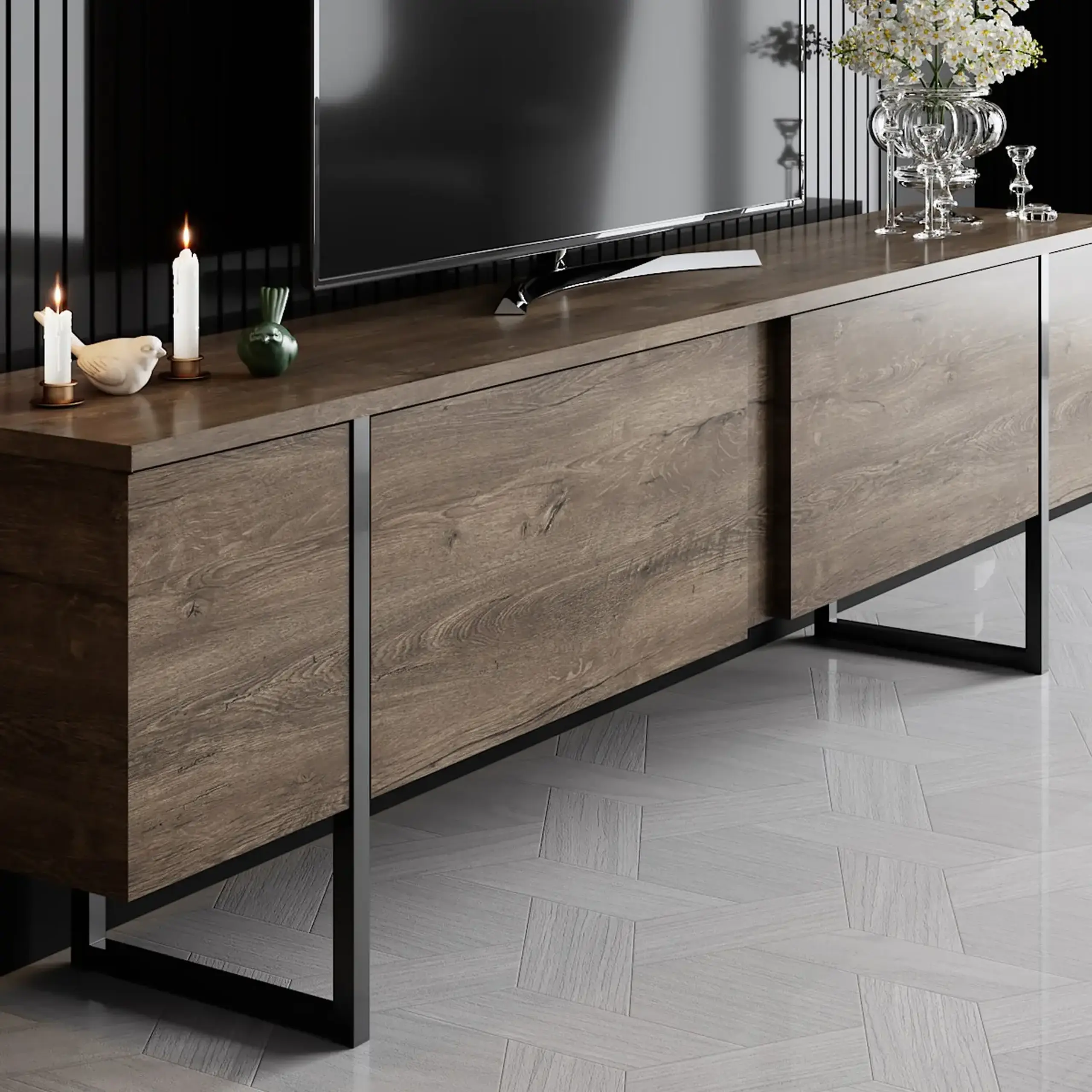 Suport TV Lux - Nuc, Negru 35 x 24,8 x 190 cm