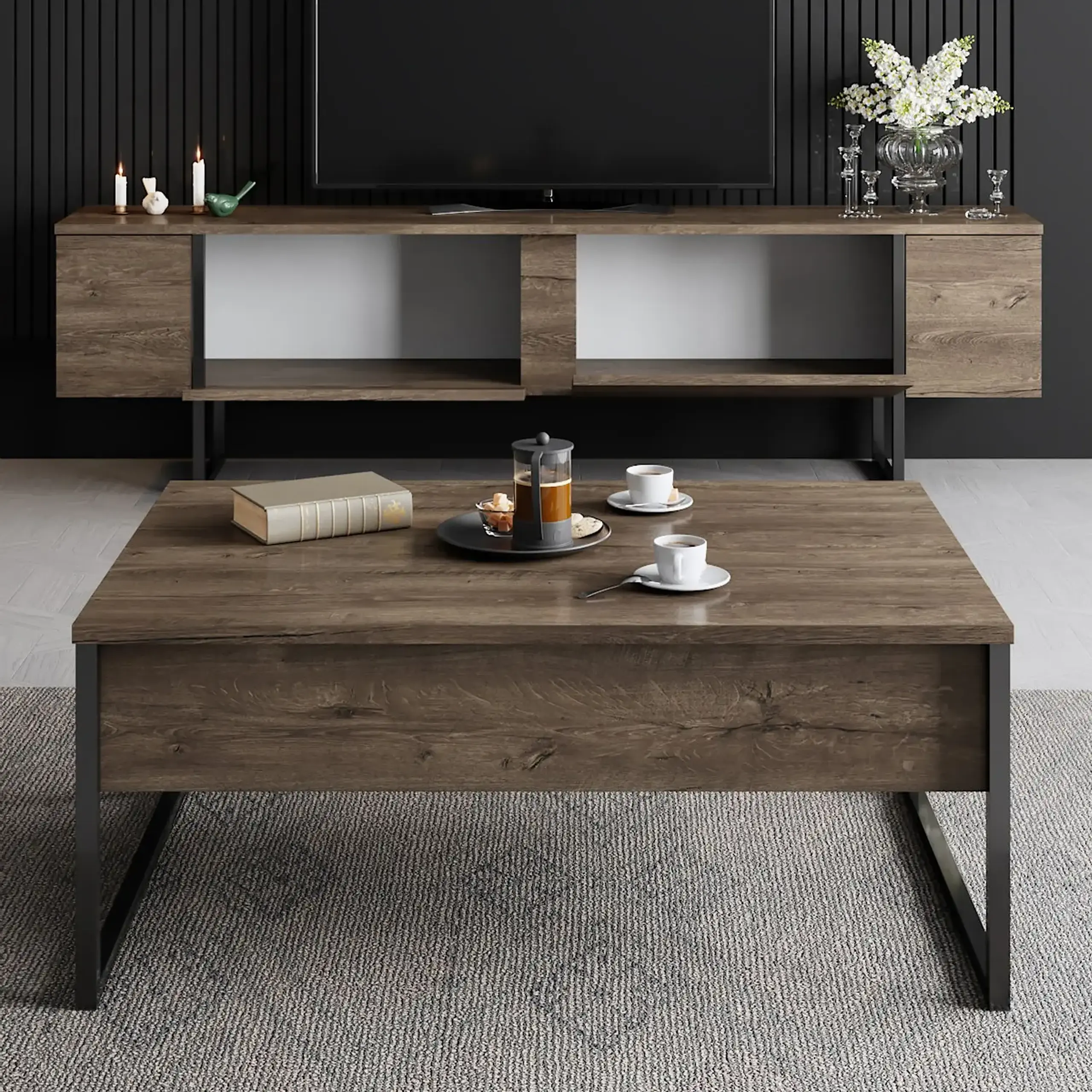 Suport TV Lux - Nuc, Negru 35 x 24,8 x 190 cm
