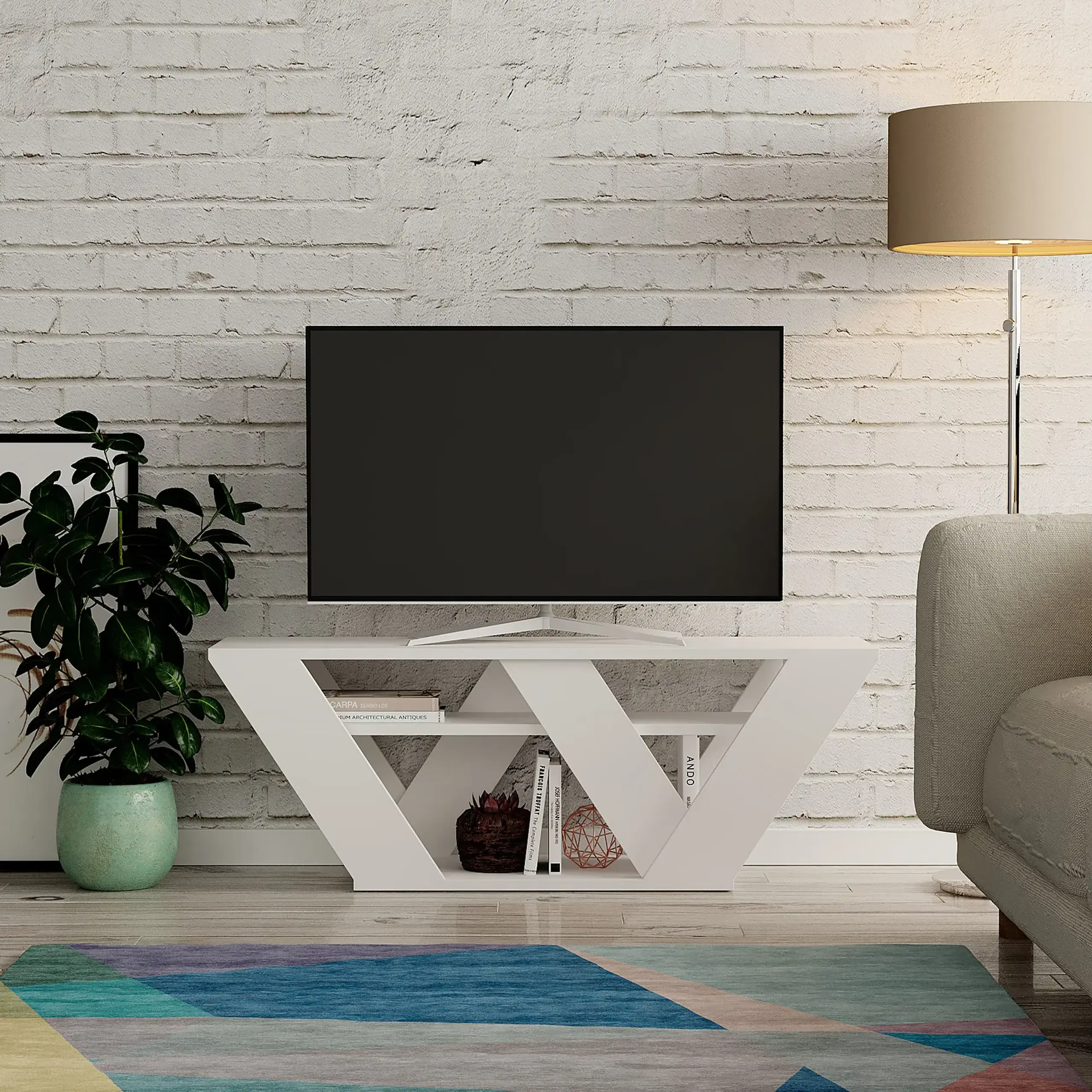 Suport TV Pipralla - Alb 110 x 40 x 30 cm