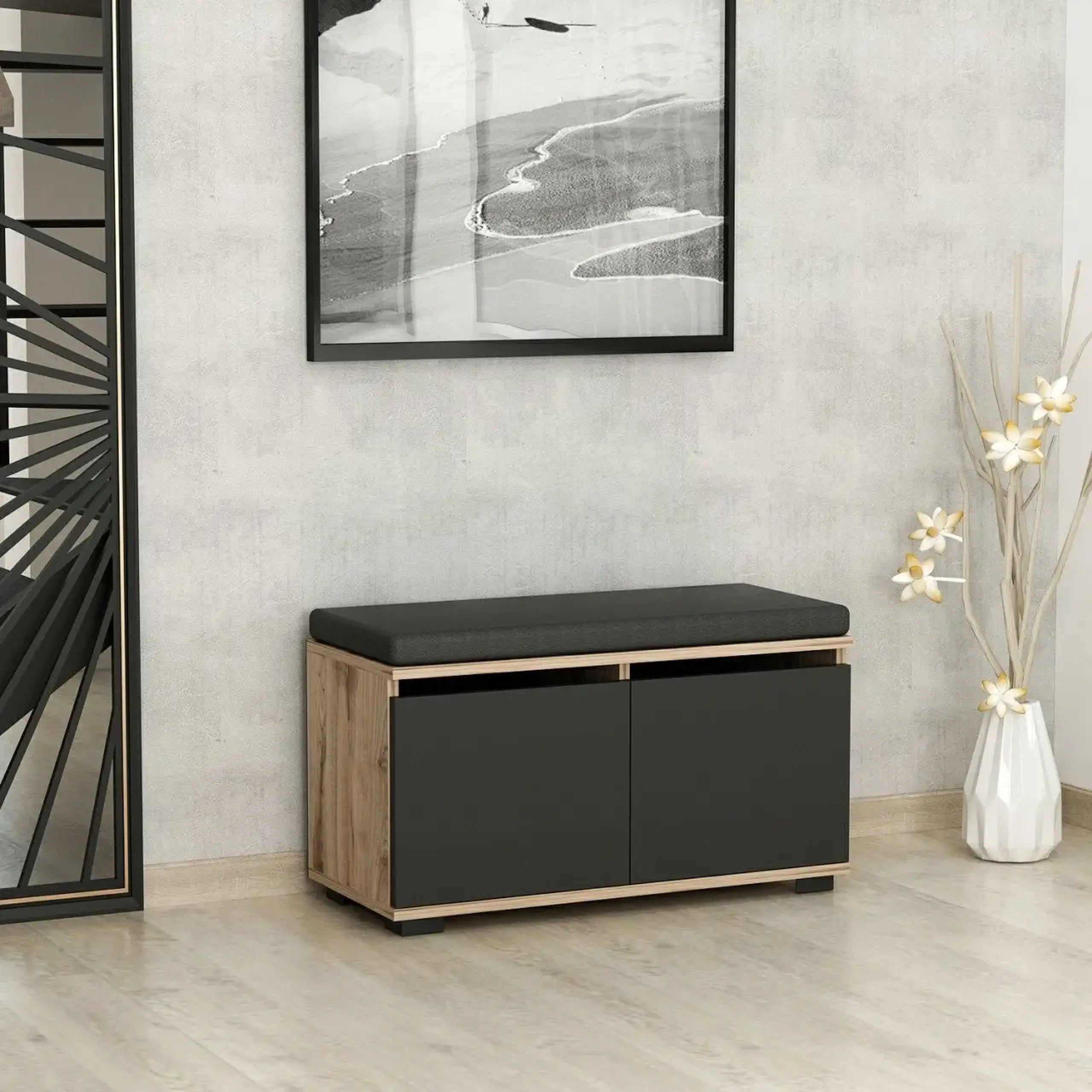 Dulap de incaltaminte, Drago - Nuc, Negru, 80 x 42 x 35 cm