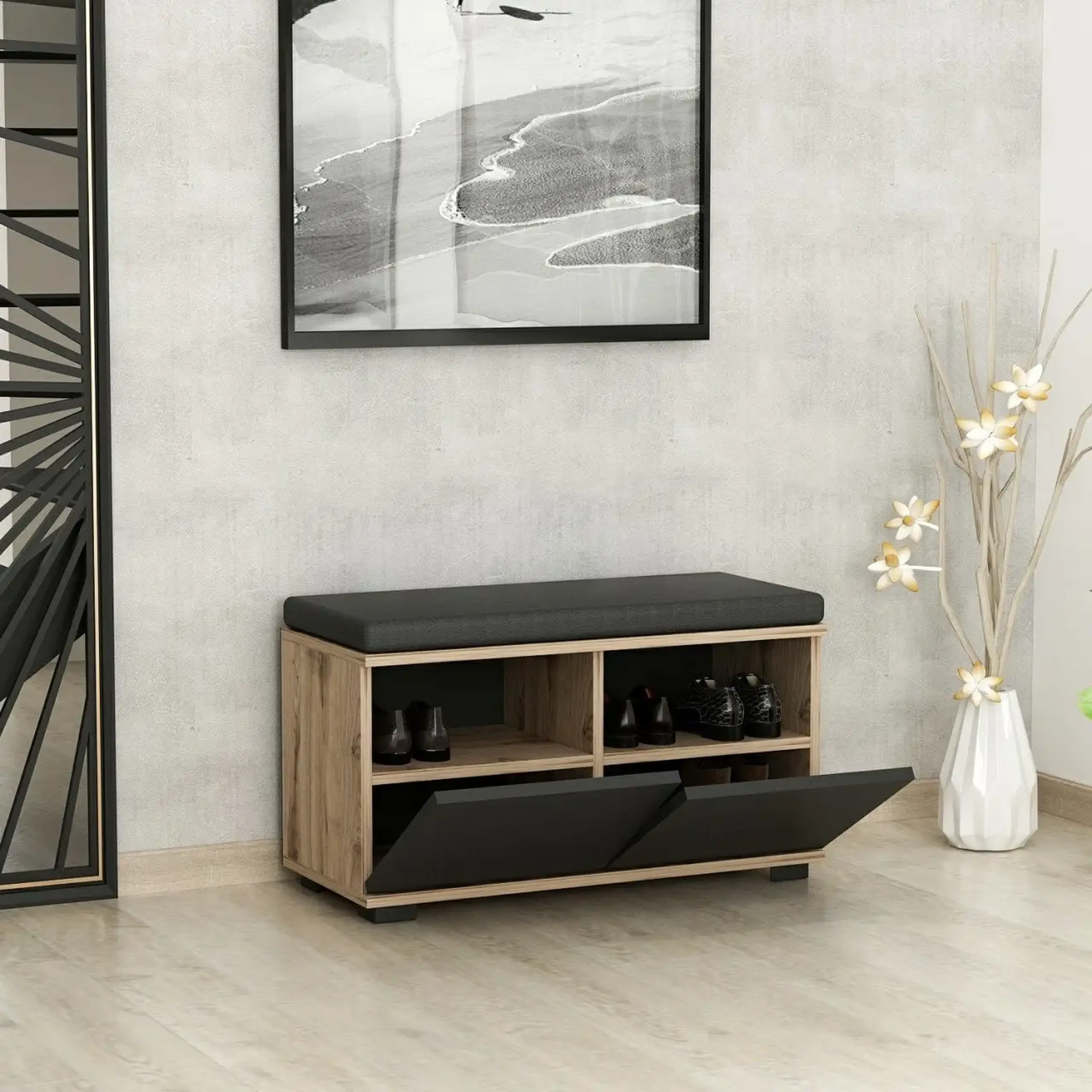Dulap de incaltaminte, Drago - Nuc, Negru, 80 x 42 x 35 cm