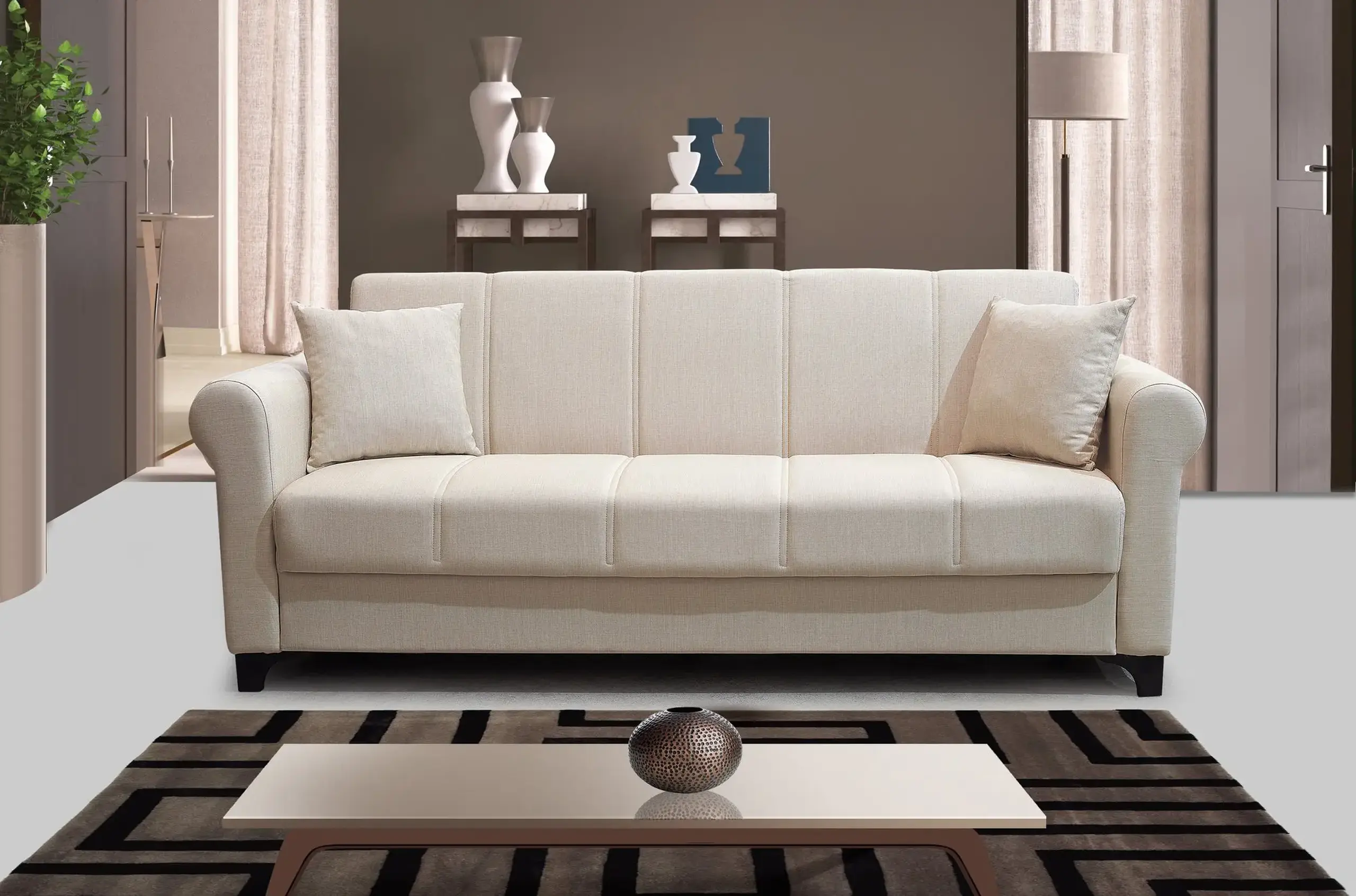 Canapea extensibila, Ares, cu lada de depozitare, 215 x 80 x 80 cm, Bej