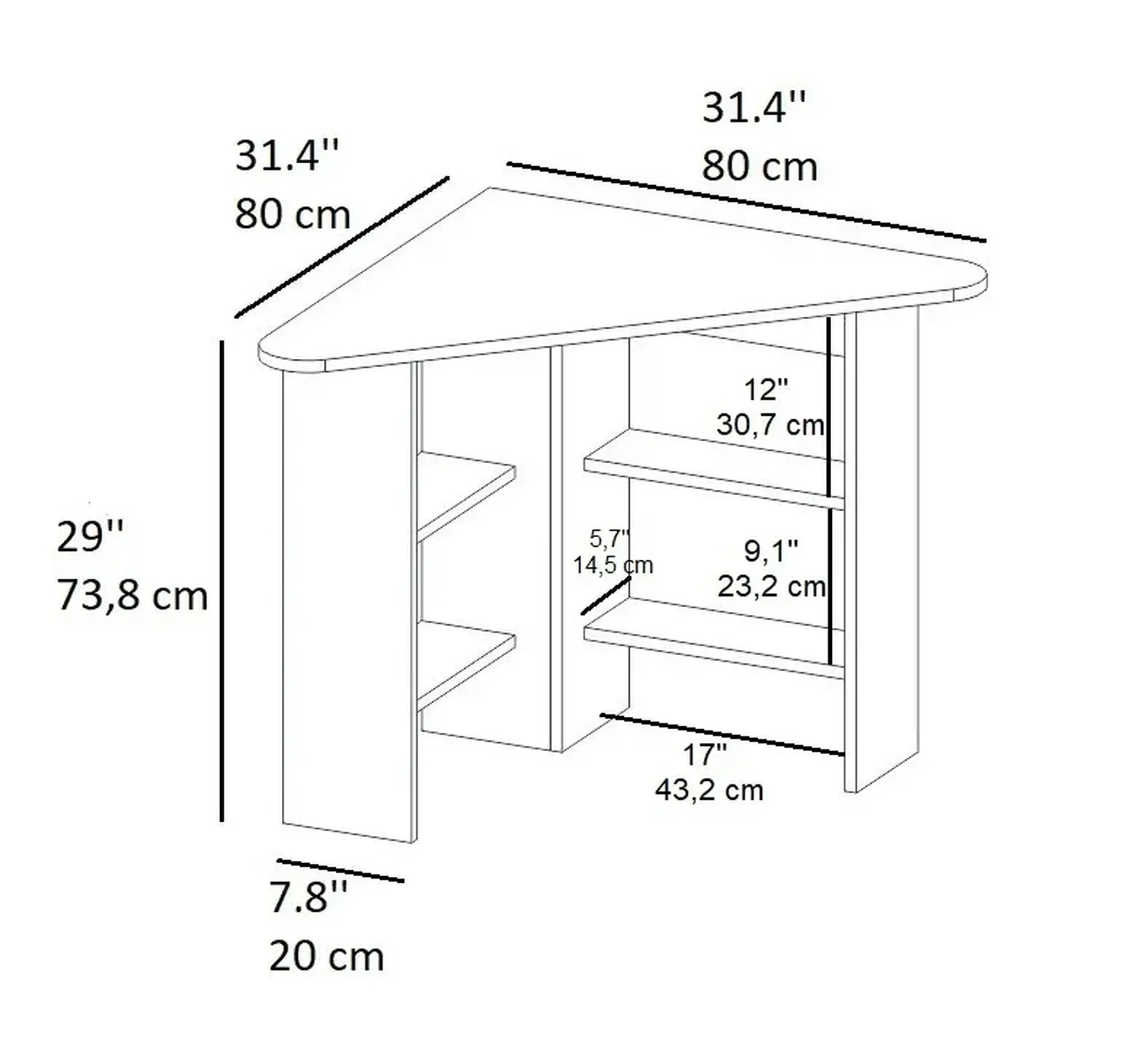 Birou de studiu, Corner, Stejar safir, 80 x 74 x 80 cm